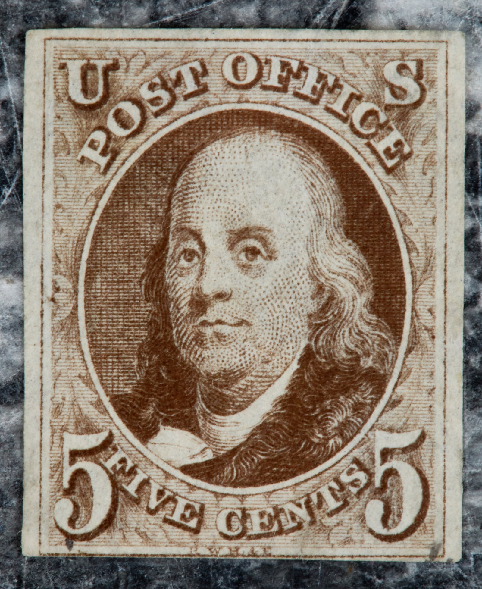 1847 US 5 CENT RED BROWN BENJAMIN FRANKLIN STAMP: Imperforate.