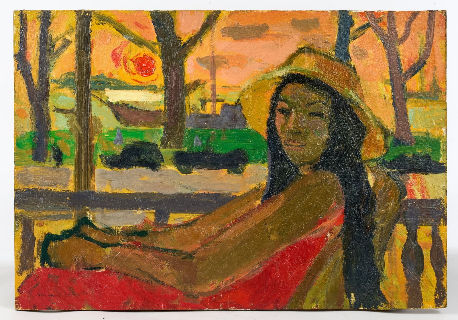 BERNARD LAMOTTE (1903-1983): "Tepuni Tahiti, 1941" oil on panel 15 x 22 inches, .signed. unframed