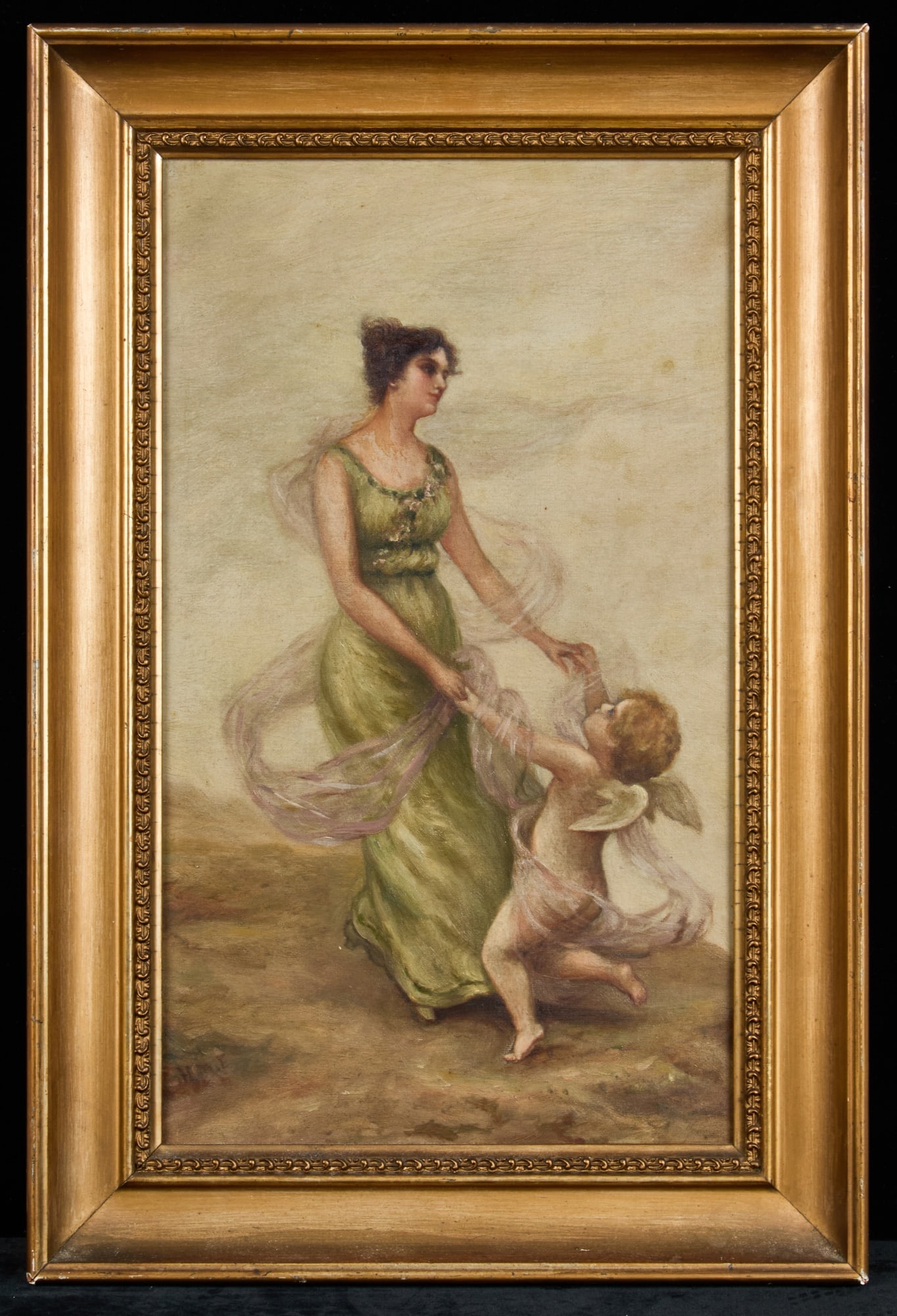 SIGNED (19th c) OIL on CANVAS - Dance with Cupid (1 of 6)