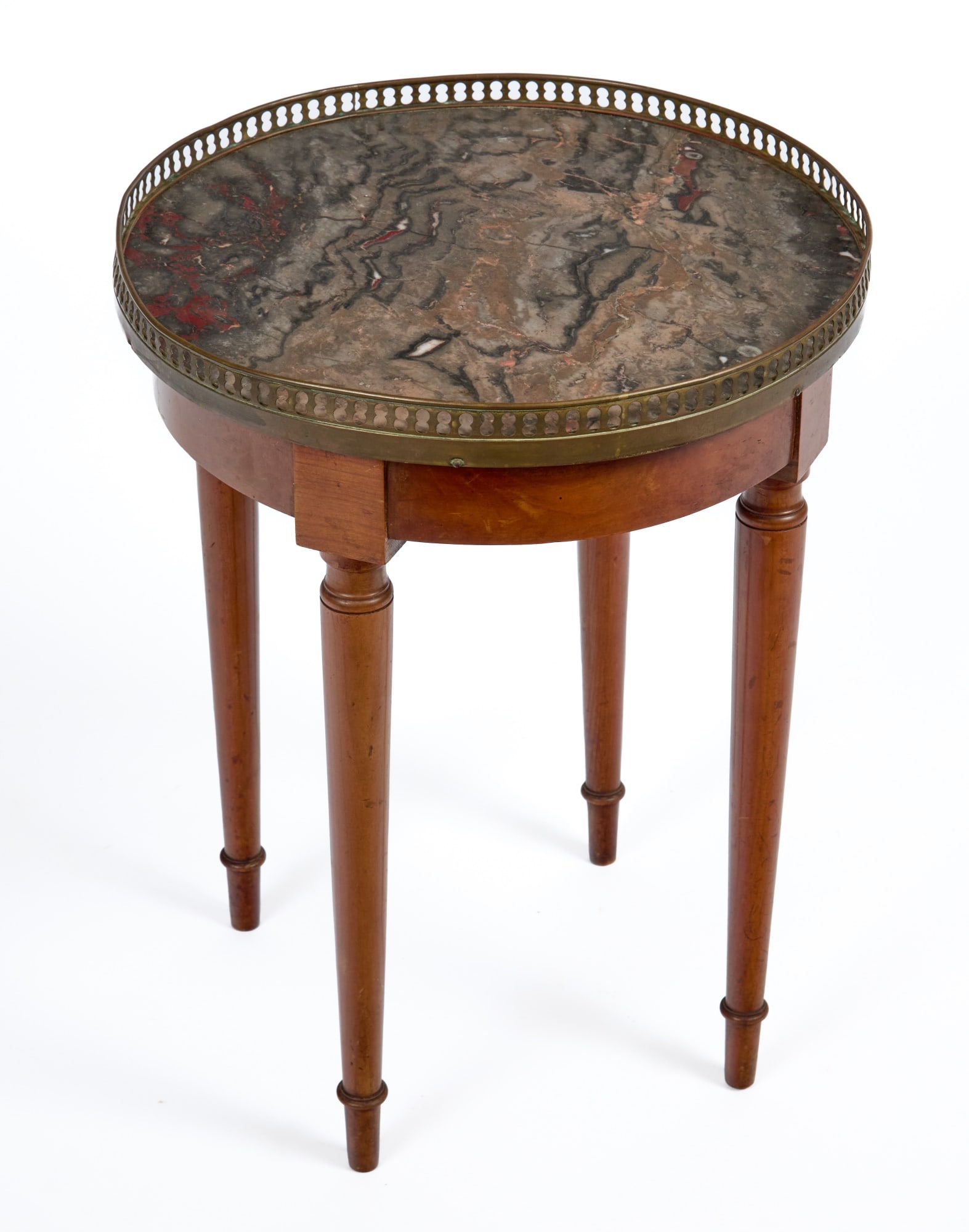 MARBLE-TOP PECAN WOOD STAND with BRONZE GALLERY (1 of 9)