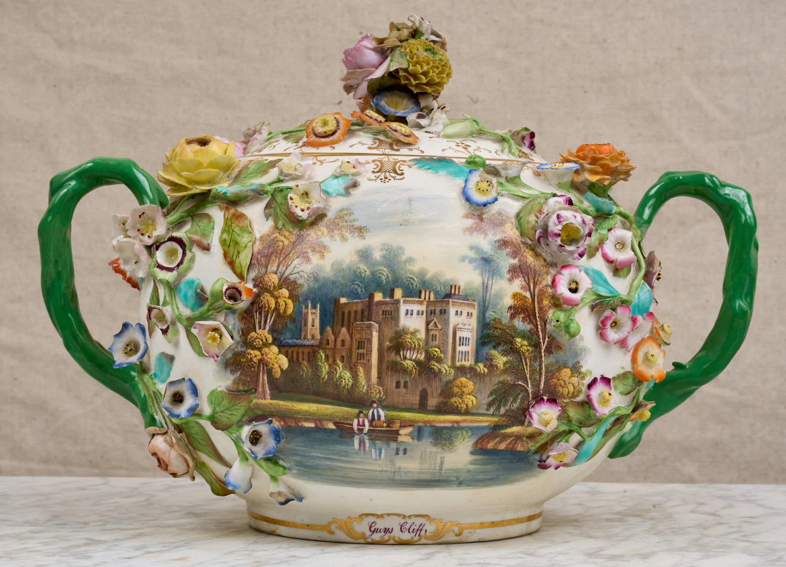 COALBROOKDALE PORCELAIN POT with APPLIED FLORETS (1 of 18)