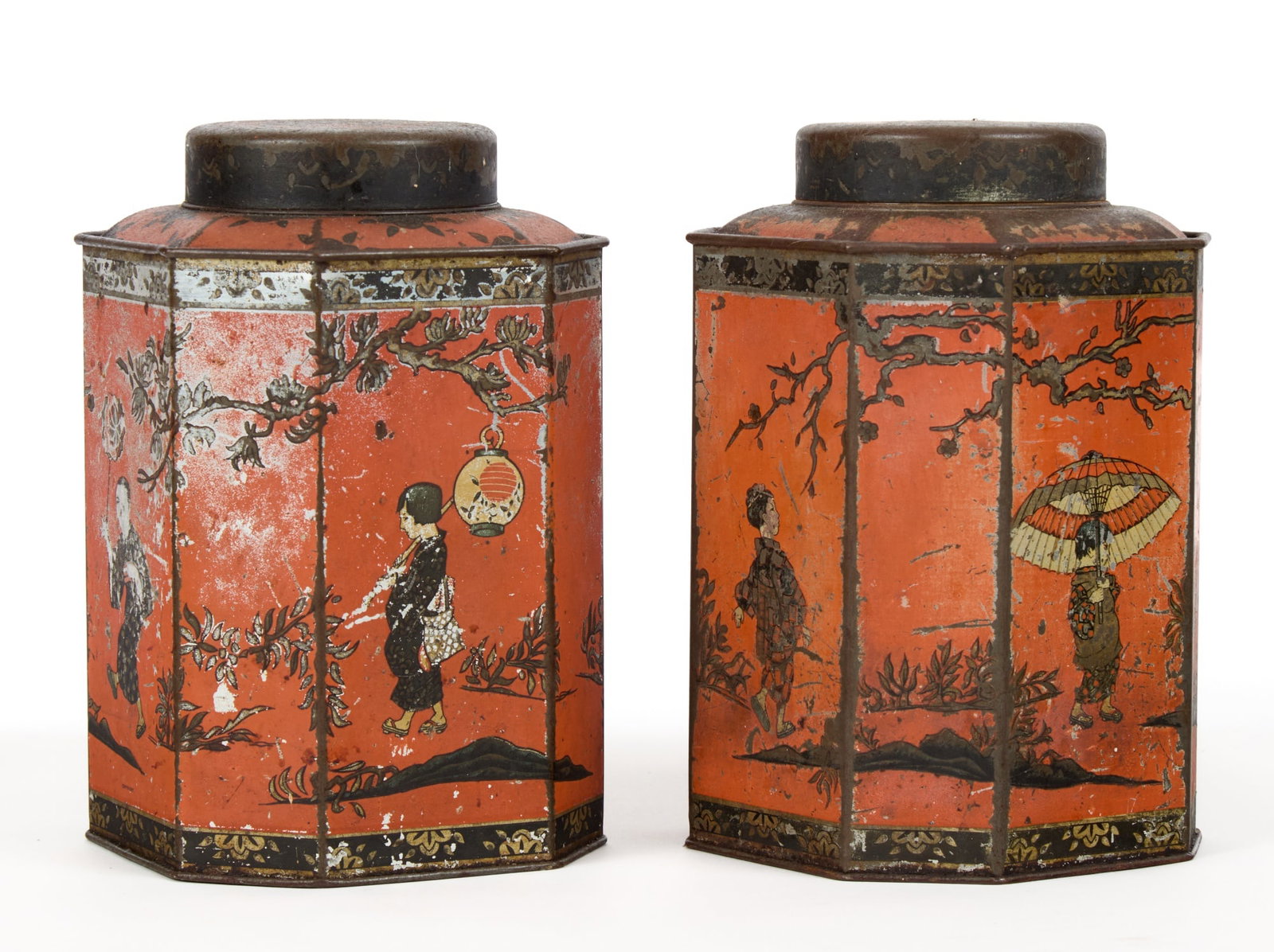(2) JAPANNED TIN COFFFE/TEA CANISTERS (1 of 9)
