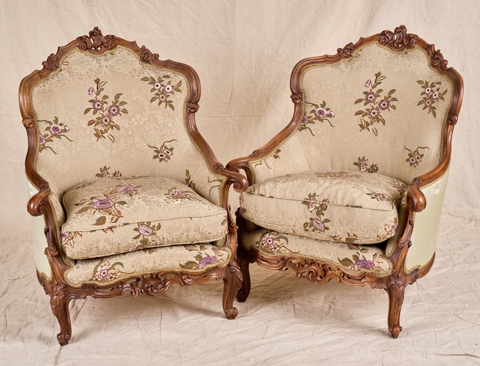 PAIR of FRENCH WALNUT BERGERES CHAIRS c.1900 (1 of 19)