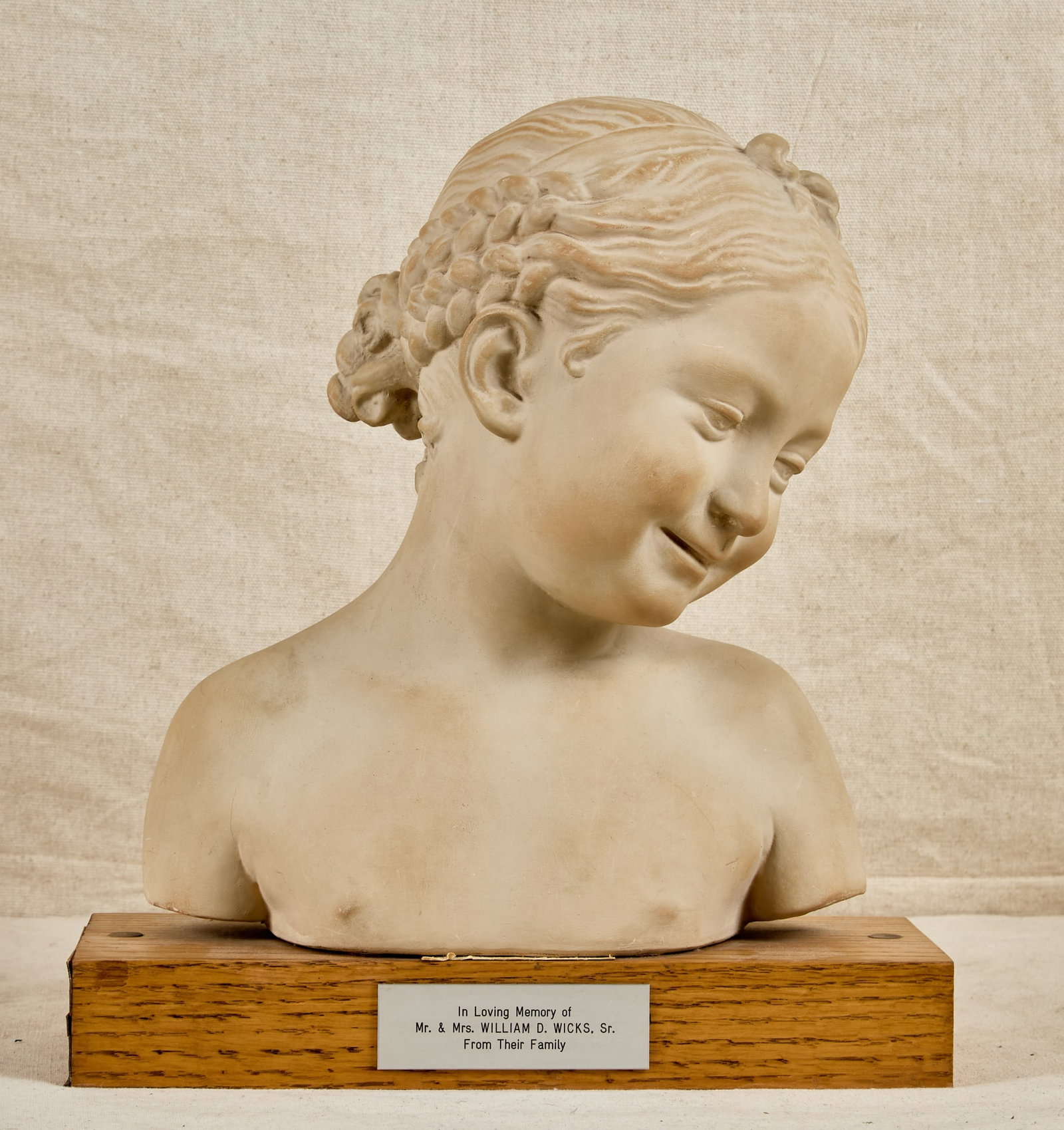 AFTER JEAN BAPTISTE PIGALLE (1714-1785): "Young Girl" 12 1/2 x 11 x 6 inches. ceramic (not including base) unsigned.
