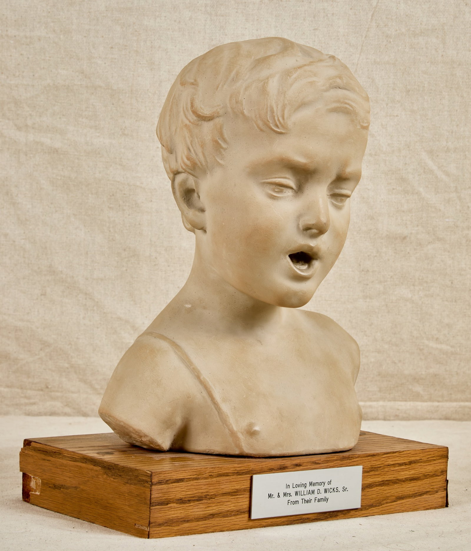 AFTER DESIDERIO da SETTIGNANO (1430-1464) ?: "Young Boy" 12 1/2 x 9 x 5 1/2 inches. ceramic (not including base) unsigned.