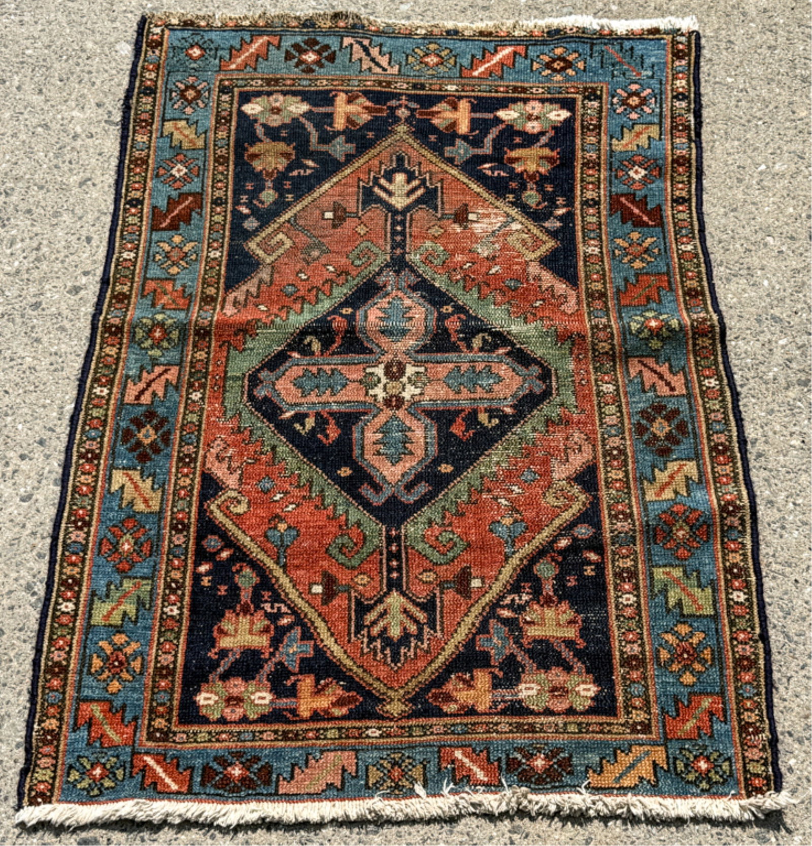 1930s KARAJA ORIENTAL WOOL AREA RUG: 60 knots per inch. Wool pile with cotton foundation 4'7" x 3'2"