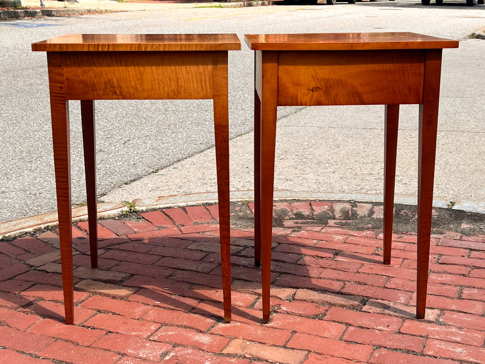 PAIR ELDRED WHEEL TIGER MAPLE HEPPLEWHITE STANDS - 13