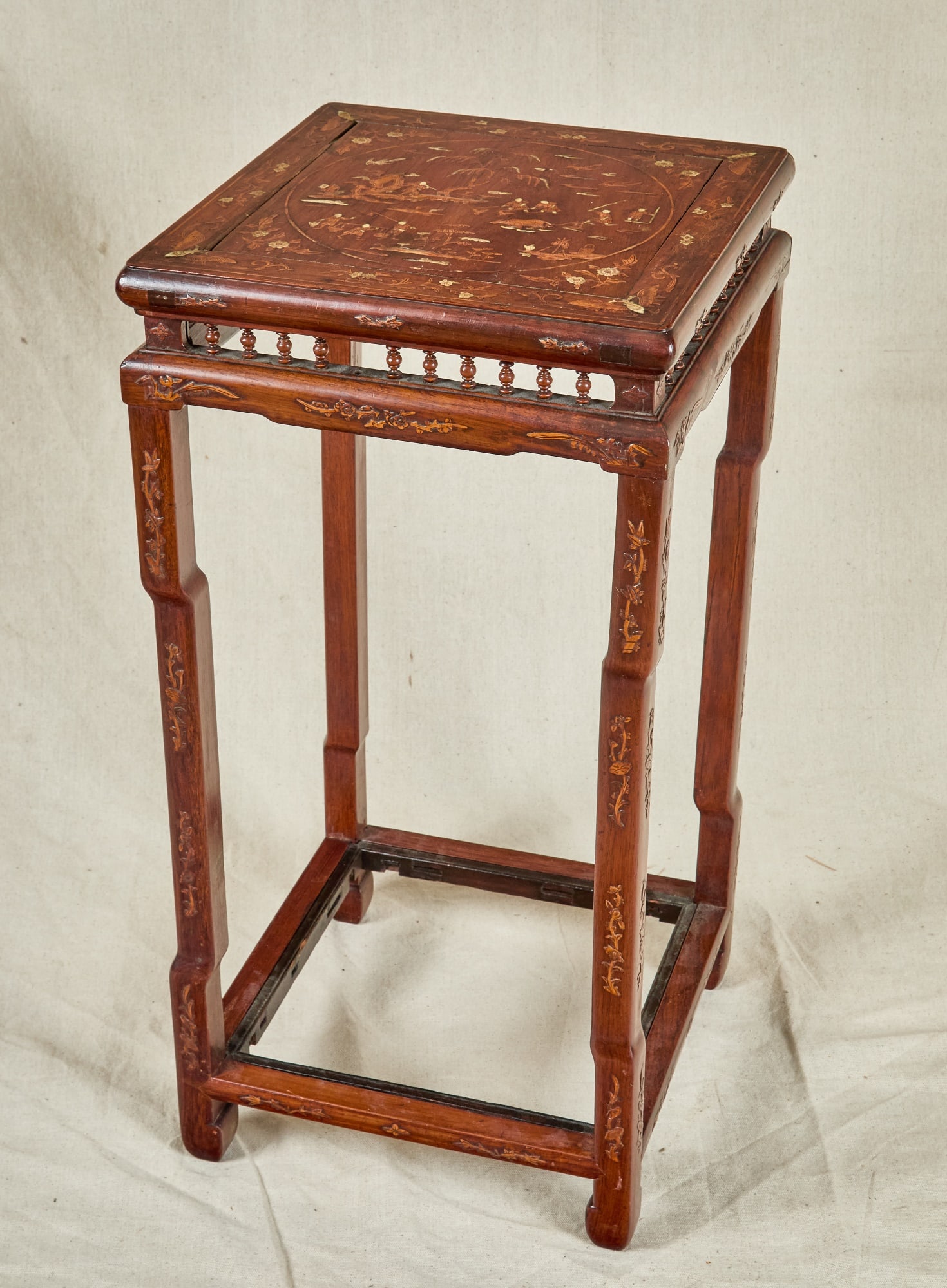 (19th c) CHINESE INLAID HARDWOOD STAND with MOTHS (1 of 12)