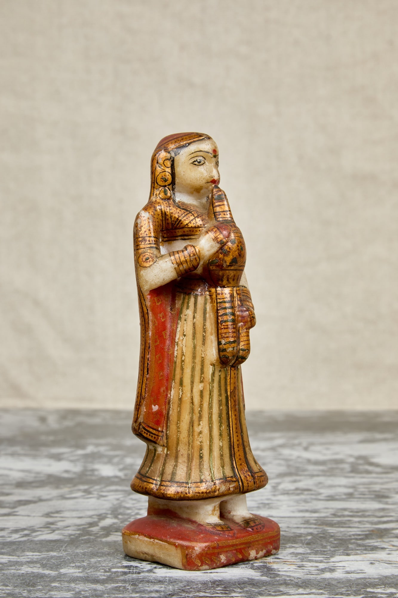 EARLY INDIAN CARVED & PAINTED MARBLE FIGURE (1 of 7)