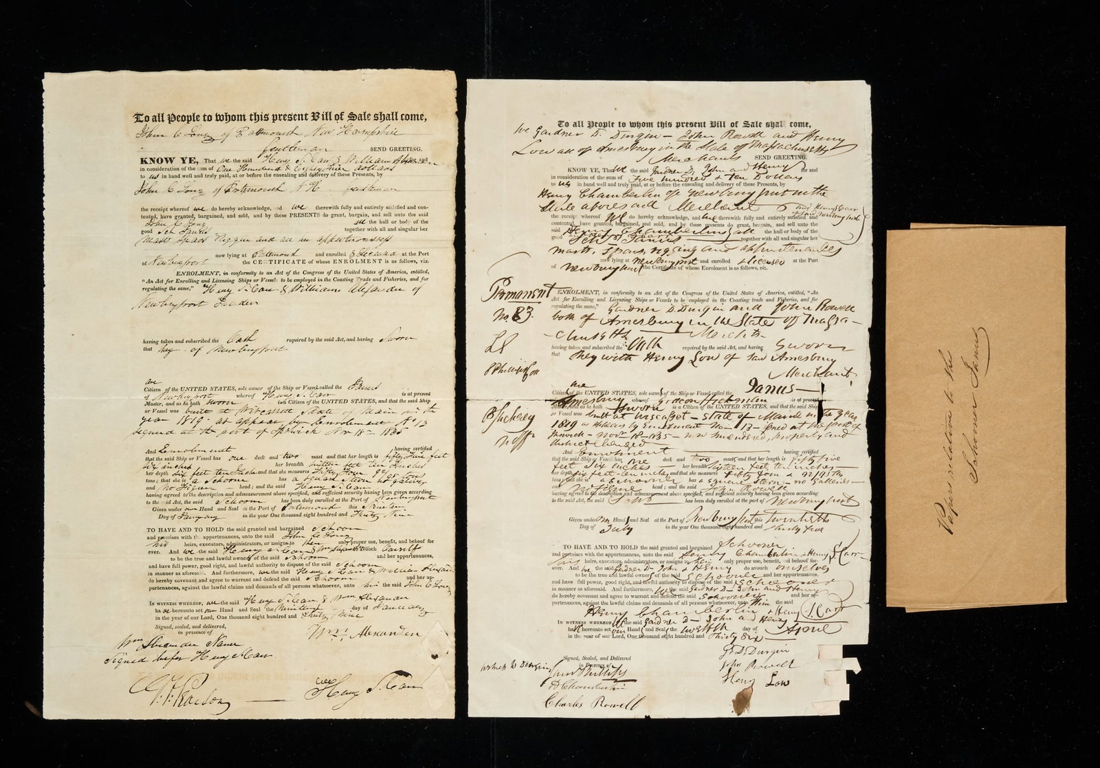 1836 & 1839 BILLS of SALE FOR SCHOONER JANUS (1 of 12)