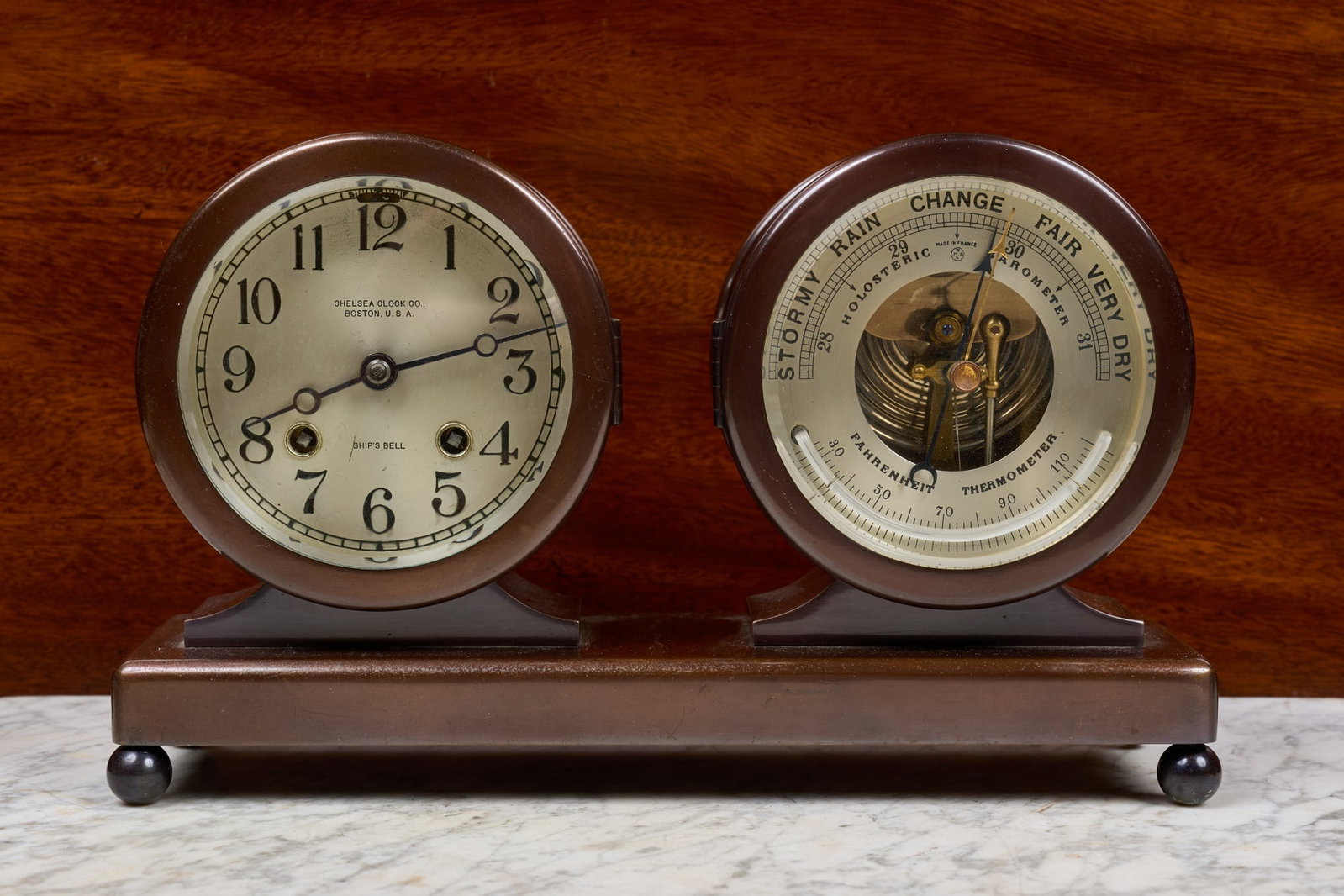 CHELSEA BRONZE SHIPS BELL CLOCK BAROMETER (1 of 18)