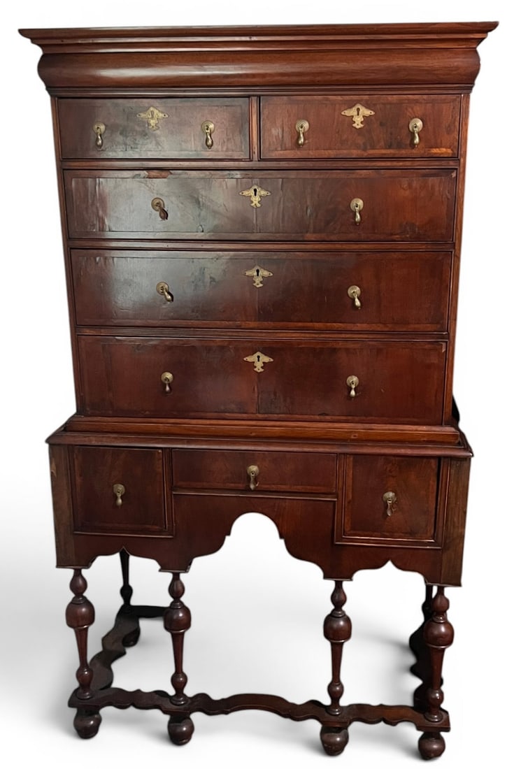 (18th c) WILLIAM & MARY MAHOGANY HIGHBOY (1 of 11)