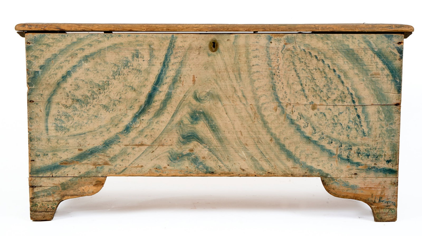 DIMINUTIVE SPONGE-DECORATED (6) BOARD PINE CHEST (1 of 12)