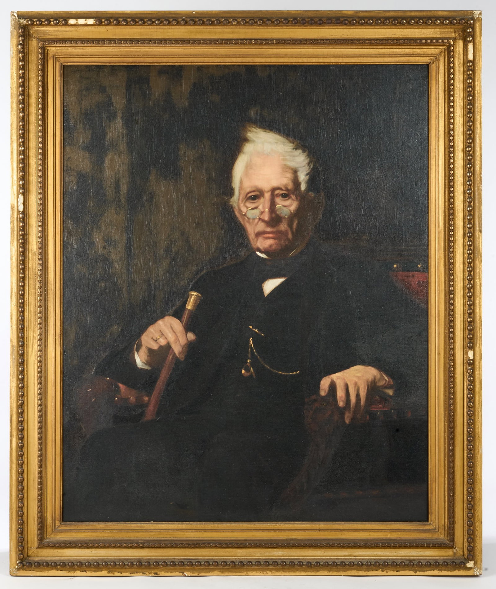 AMERICAN / NEW YORK SCHOOL (19th c): Portrait of a Gentleman. oil on canvas 36 x 29 inches. unsigned. framed 43 1/2 x 36 inches (overall)