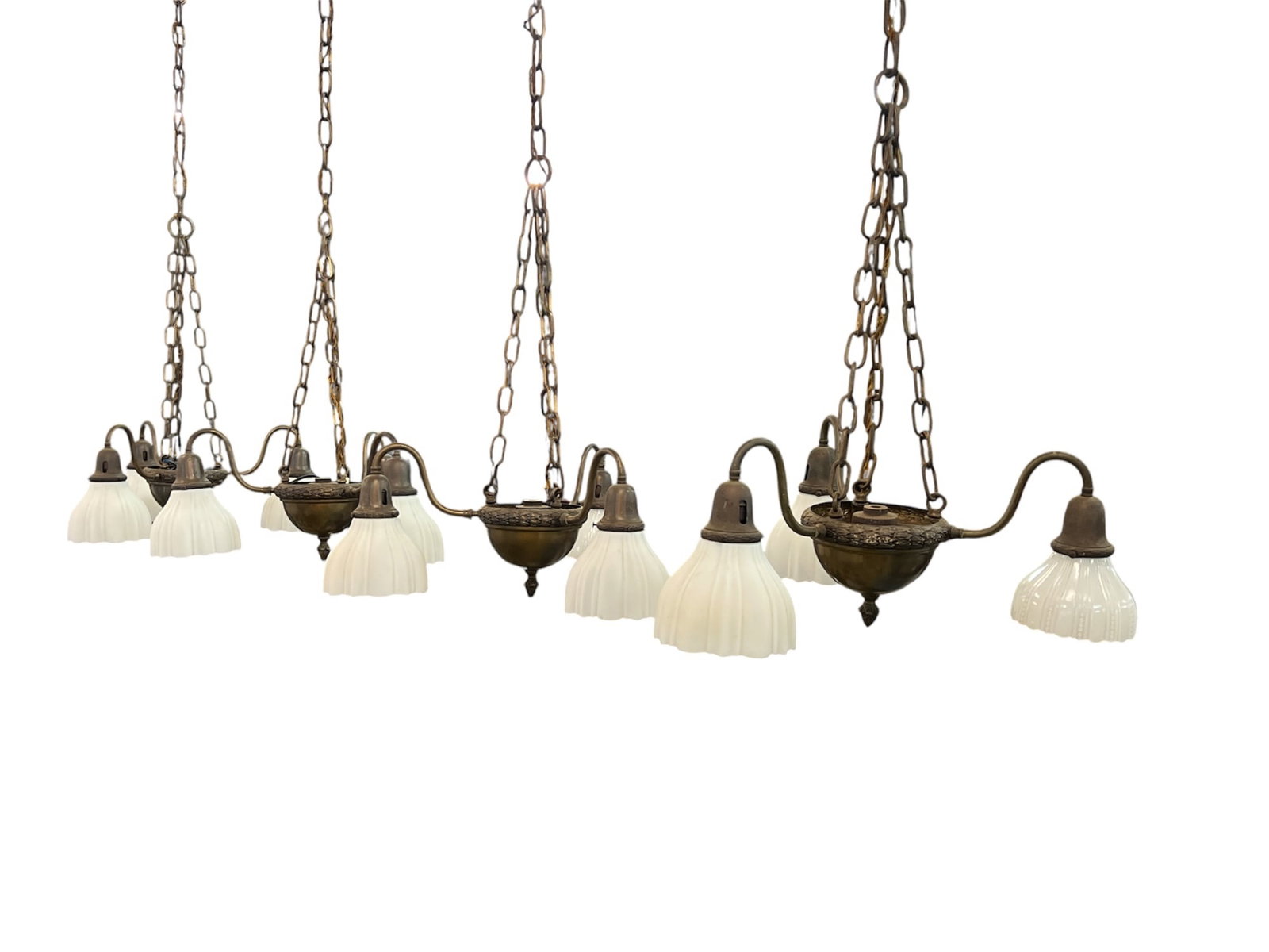 SET OF (4) THREE LIGHT BRASS CEILING FIXTURES (1 of 3)