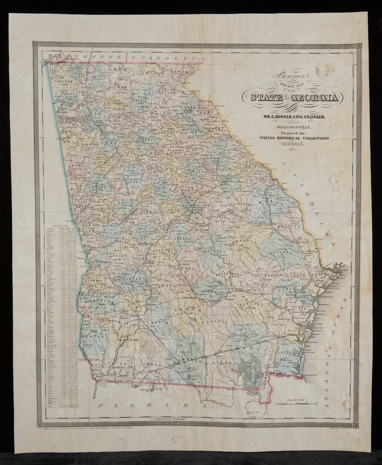 WILLIAM G. BONNER 1855 STATE of GEORGIA MAP (1 of 11)