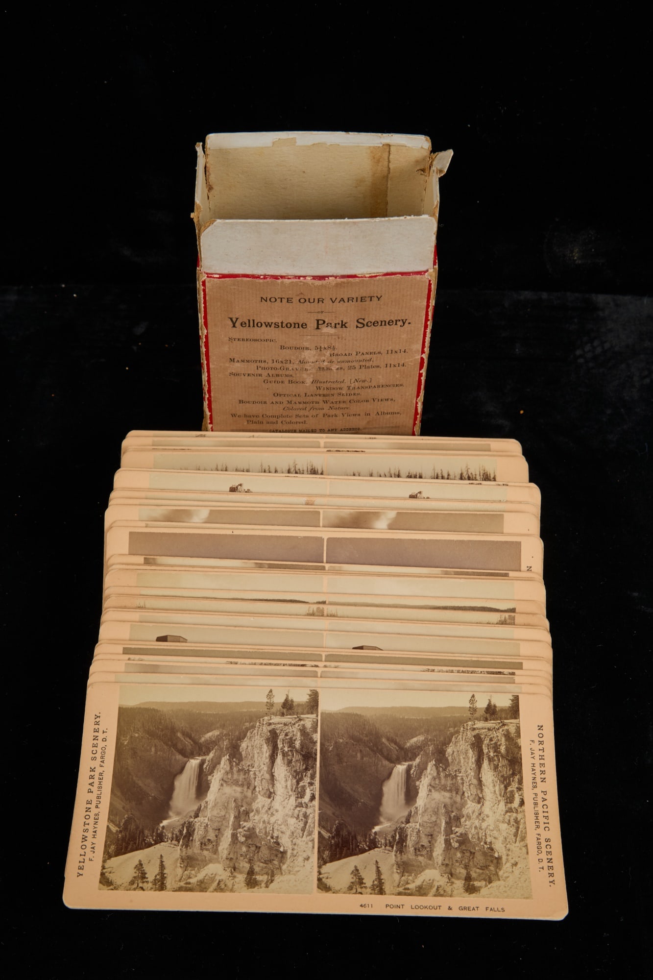 SET of (36) YELLOWSTONE NATIONAL PARK STEREOVIEWS: Published by F. Jay Haynes (Fargo, Dakota Territory) along with a partial box.