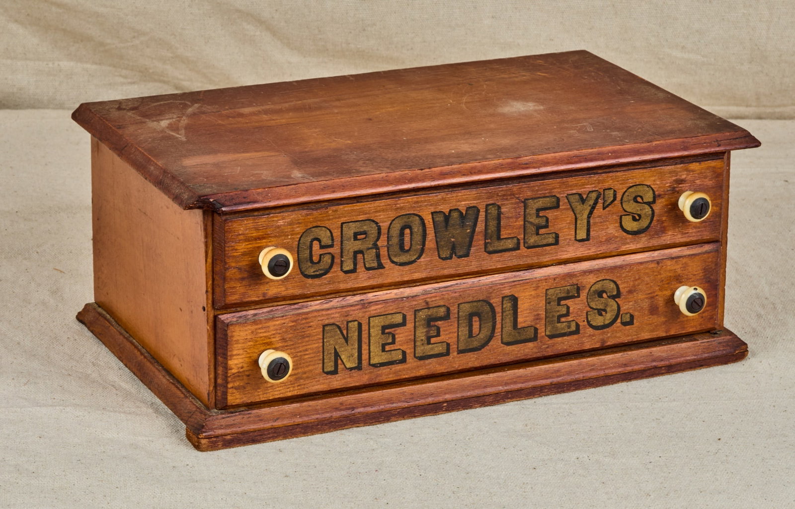 ANTIQUE (2) DRAWER CROWLEY'S NEEDLES CABINET (1 of 8)
