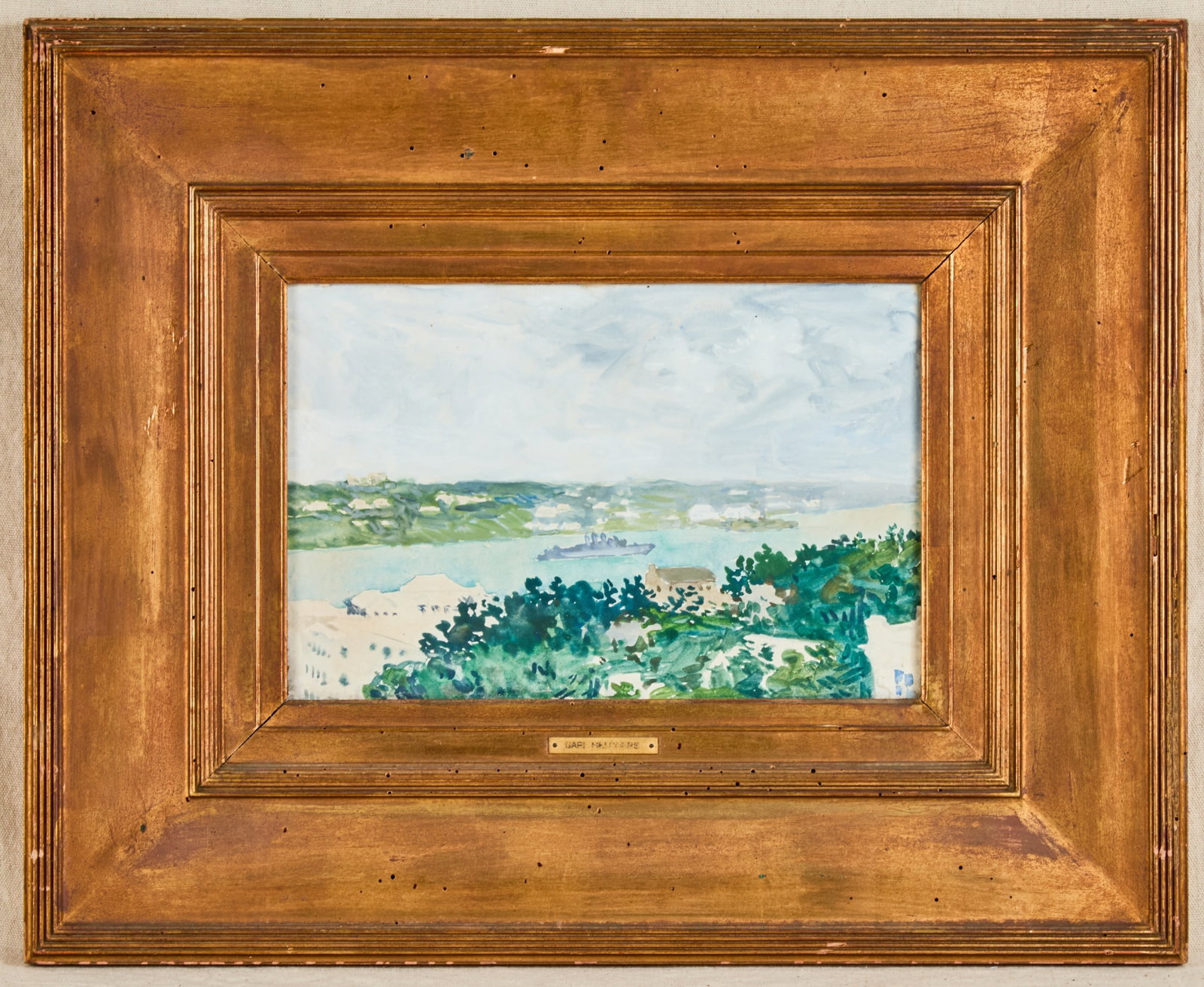 GARI MELCHERS (1860-1932): "View from our Windows on a Rainy Day, Hamilton Bermuda. watercolor 10 x 15 inches. signed and titled verso. presented in its original custom frame. 21 1/2 x 26 1/2 inches (overall)