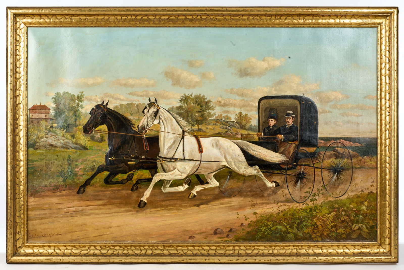 SCOTT LEIGHTON (1849-1898): "Doctor Wallace......?" oil on canvas 26 x 43 inches. signed. framed 31 x 46 1/2 inches (overall)