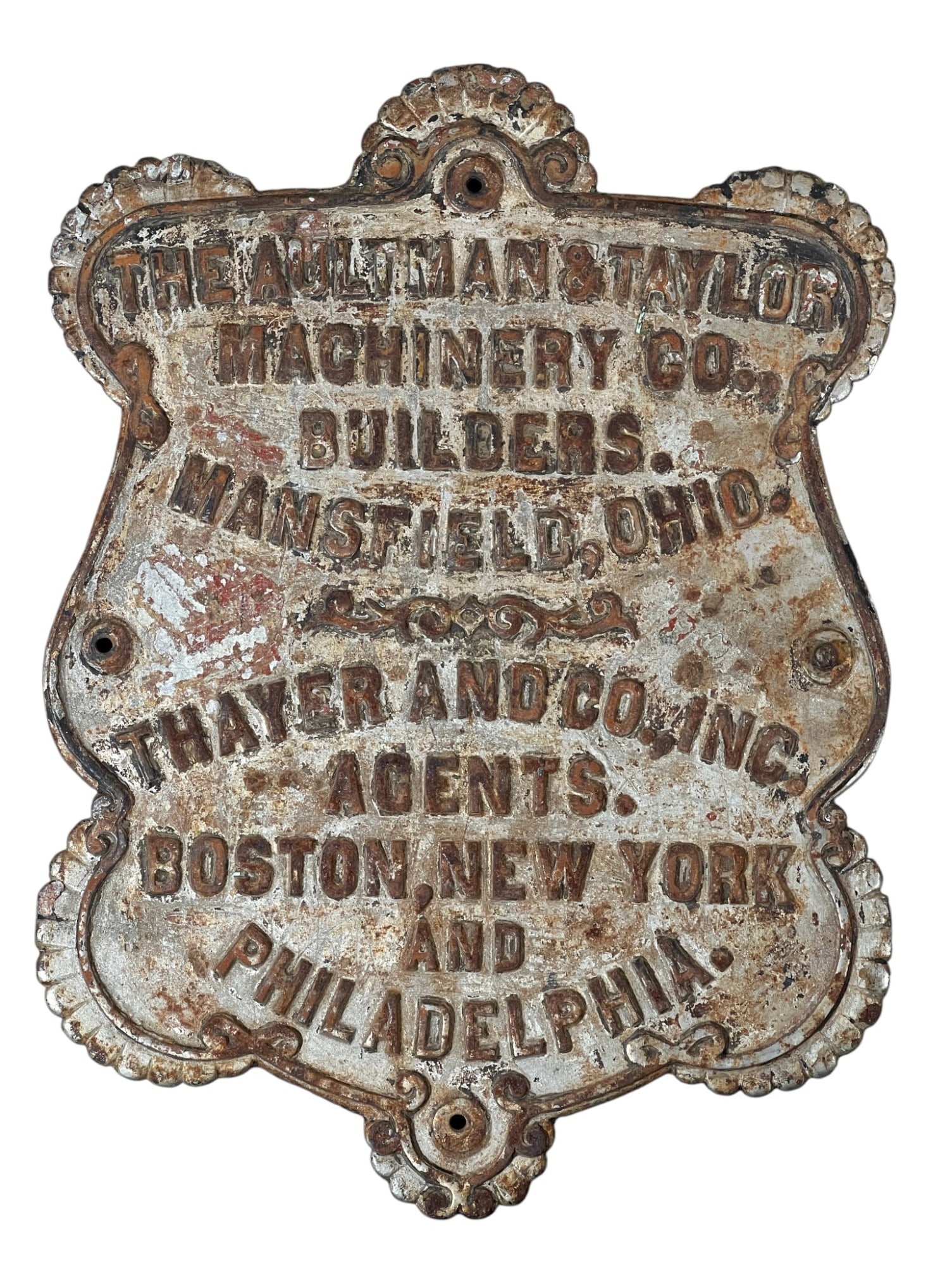 AULTMAN & TAYLOR MACHINERY CO. CAST IRON PLAQUE (1 of 4)