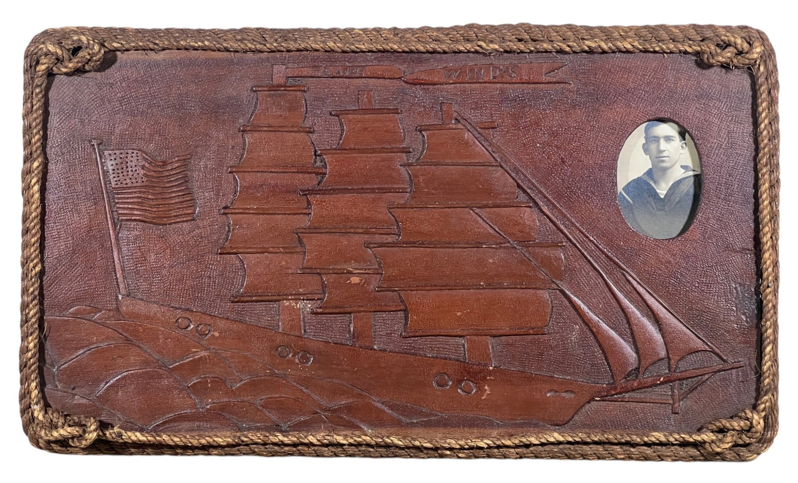 WWI SAILOR CARVED "TRADE WINDS" RELIEF PLAQUE (1 of 6)