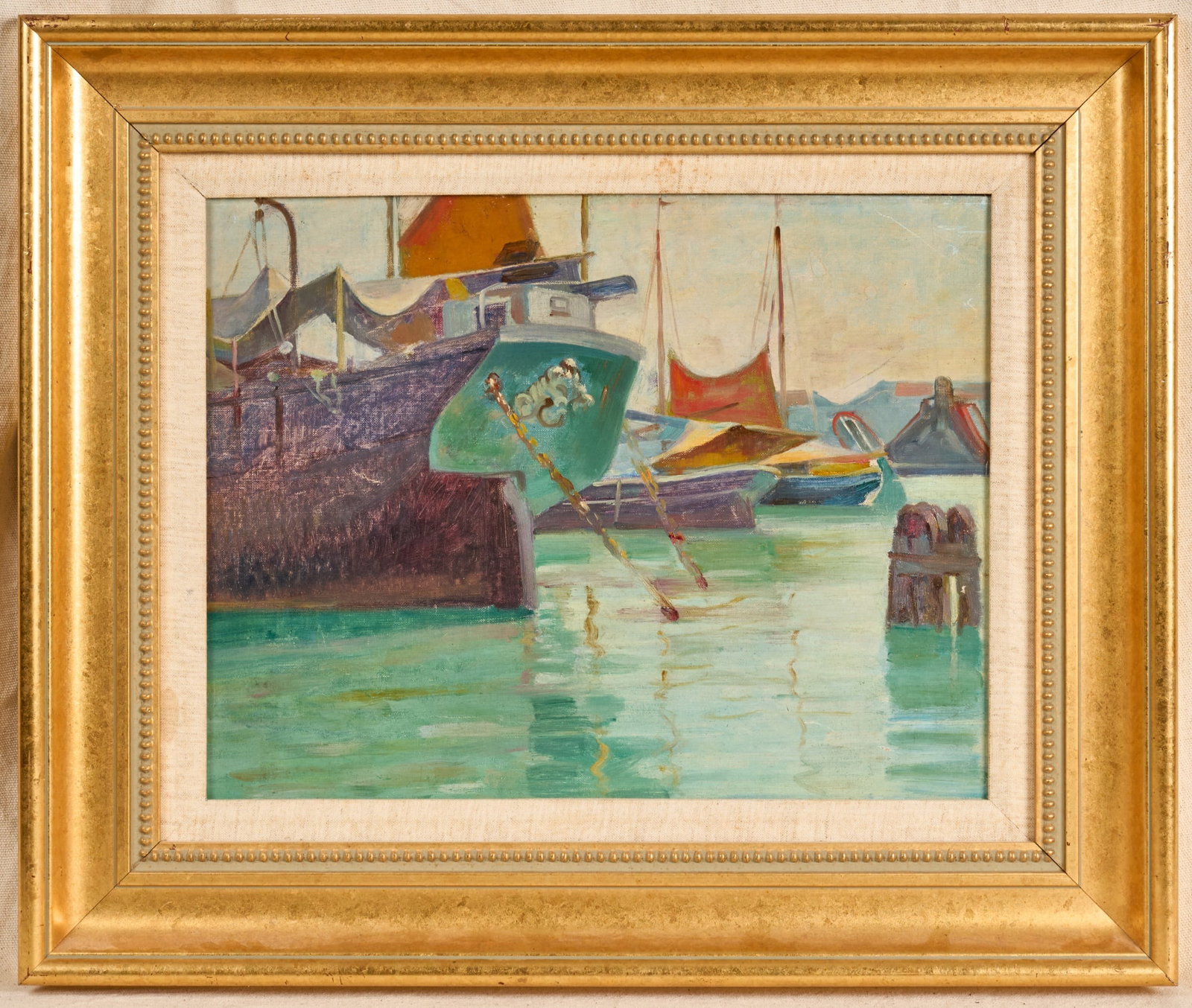 THEODORE WENDEL (1859-1932): Venetian Boats, oil on canvas 14 x 18 1/2 inches, unsigned, presented in a custom gilt frame. 22 x 26 inches overall. Provenance: By direct descent of the artist. Wendel estate inventory #37155.