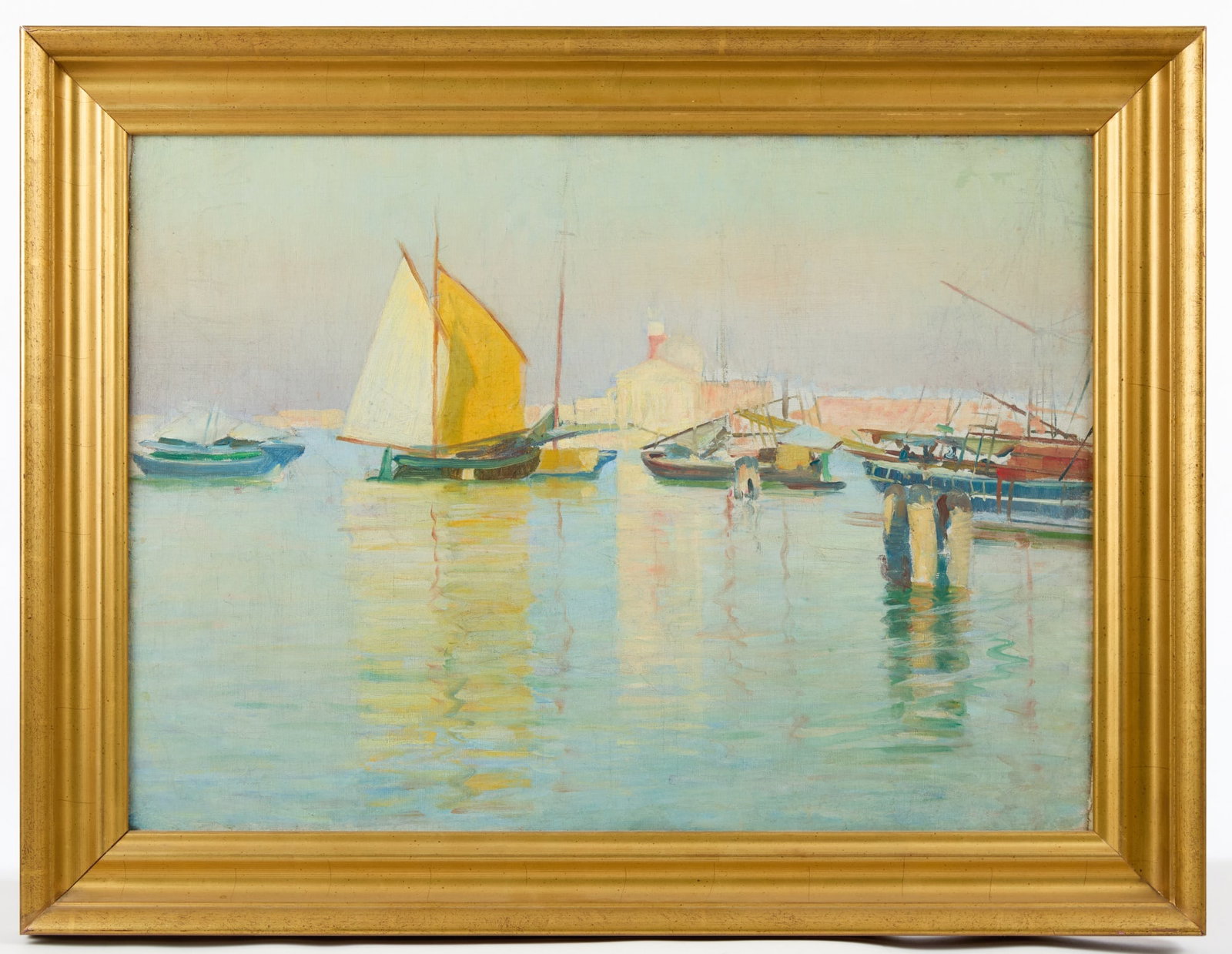 THEODORE WENDEL (1859-1932): "Ship at Anchor, Green Stern" oil on canvas 14 x 18 1/2 inches. unsigned. framed. 21 1/2 x 25 1/2 inches (overall) Provenance: By direct descent of the artist. Estate of Theodore Wendel