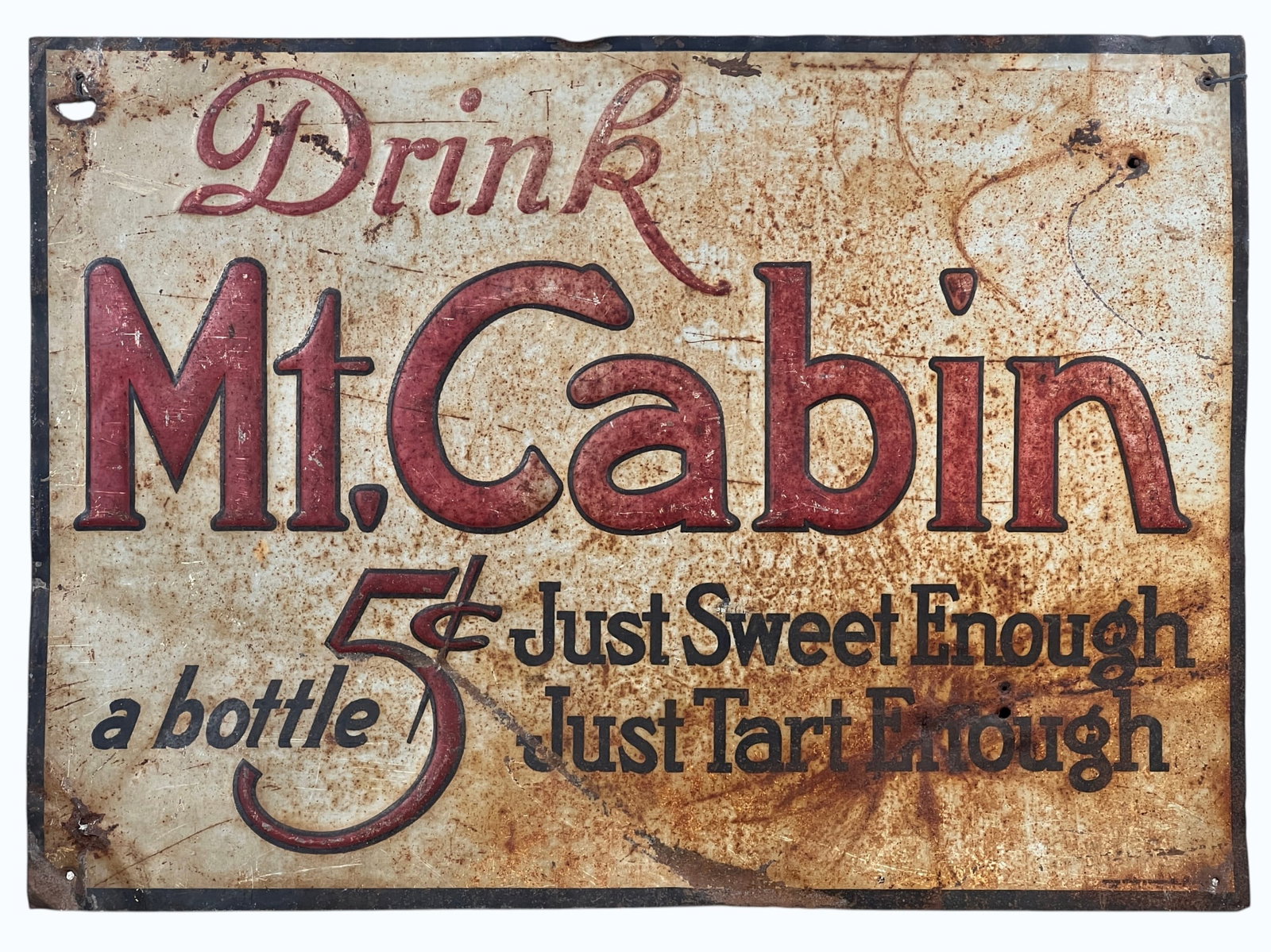 PROHIBITION ERA DRINK MT. CABIN TIN LITHO AD SIGN (1 of 2)