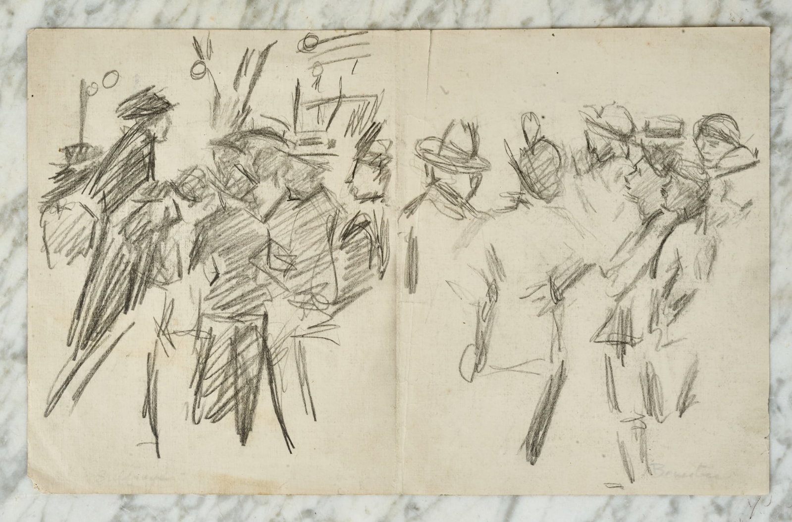 THERESA BERNSTEIN (1895-2002) Two Sided Pre-1920: "Suffrage" graphite on paper 6 x 10 inches. signed and titled. unframed