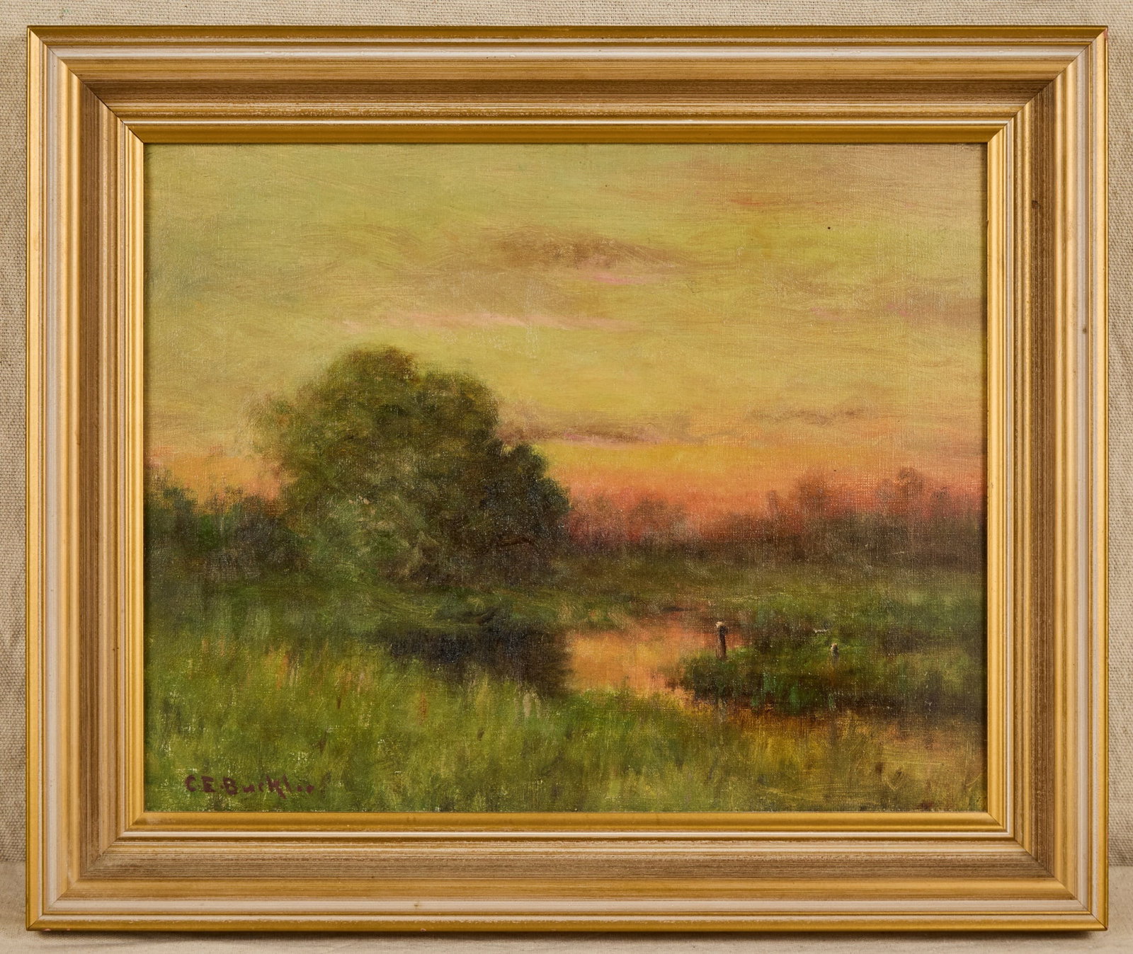CHARLES BUCKLER (1869-1953): Tonalist Landscape. oil on canvas 12 x 15 inches. signed. framed 15 1/2 x 18 1/2 inches (overall). Provenance: By direct lineal descent from the artist to his great granddaughter (the consignor)