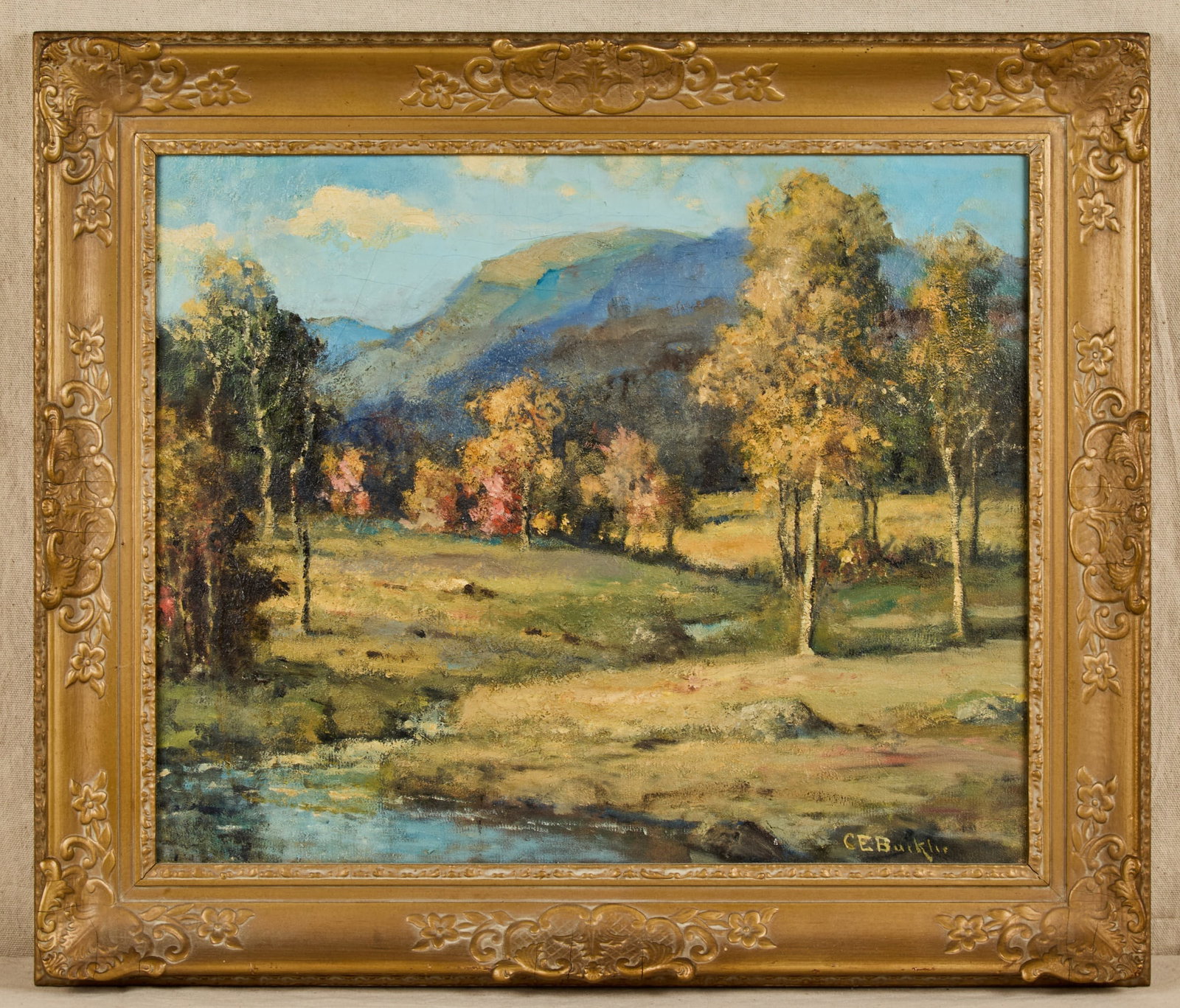 CHARLES BUCKLER (1869-1953): Early Fall in the Mountains oil on canvas 18 x 22 inches. signed. framed 23 3/4 x 27 3/4 inches (overall). Provenance: By direct lineal descent from the artist to his great granddaughter (the