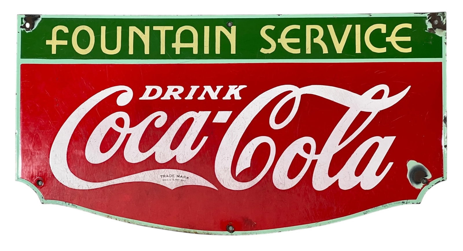 1936 FOUNTAIN SERVICE DRINK COCA COLA ENAMEL SIGN (1 of 7)