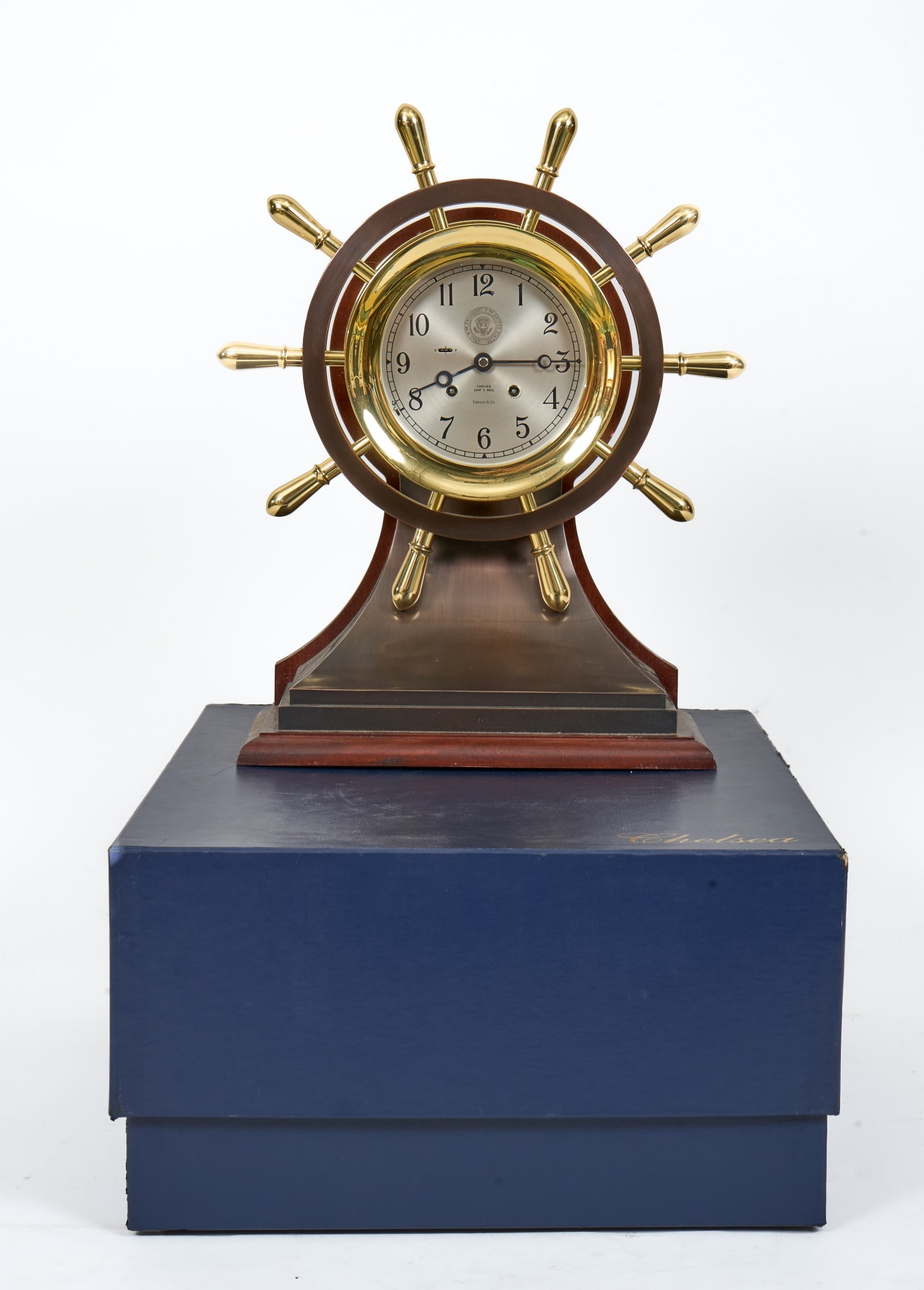 CHELSEA "MARINER" SHIPS BELL retailed by TIFFANY: Limited edition. 5 inch dial engraved Tiffany & Co as well as with the Seal of the President of the United States. No. 212/1000. 17 1/2 x 14 x 5 1/2 inches.