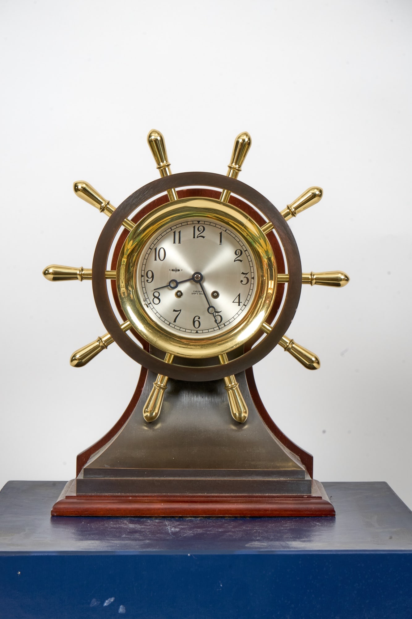 CHELSEA "MARINER" SHIPS BELL MANTEL CLOCK: Limited edition #122.. 5 inch dial. Spring wound Ship's Bell Chiming Movement. 17 1/2 x 14 x 5 1/2 inches.