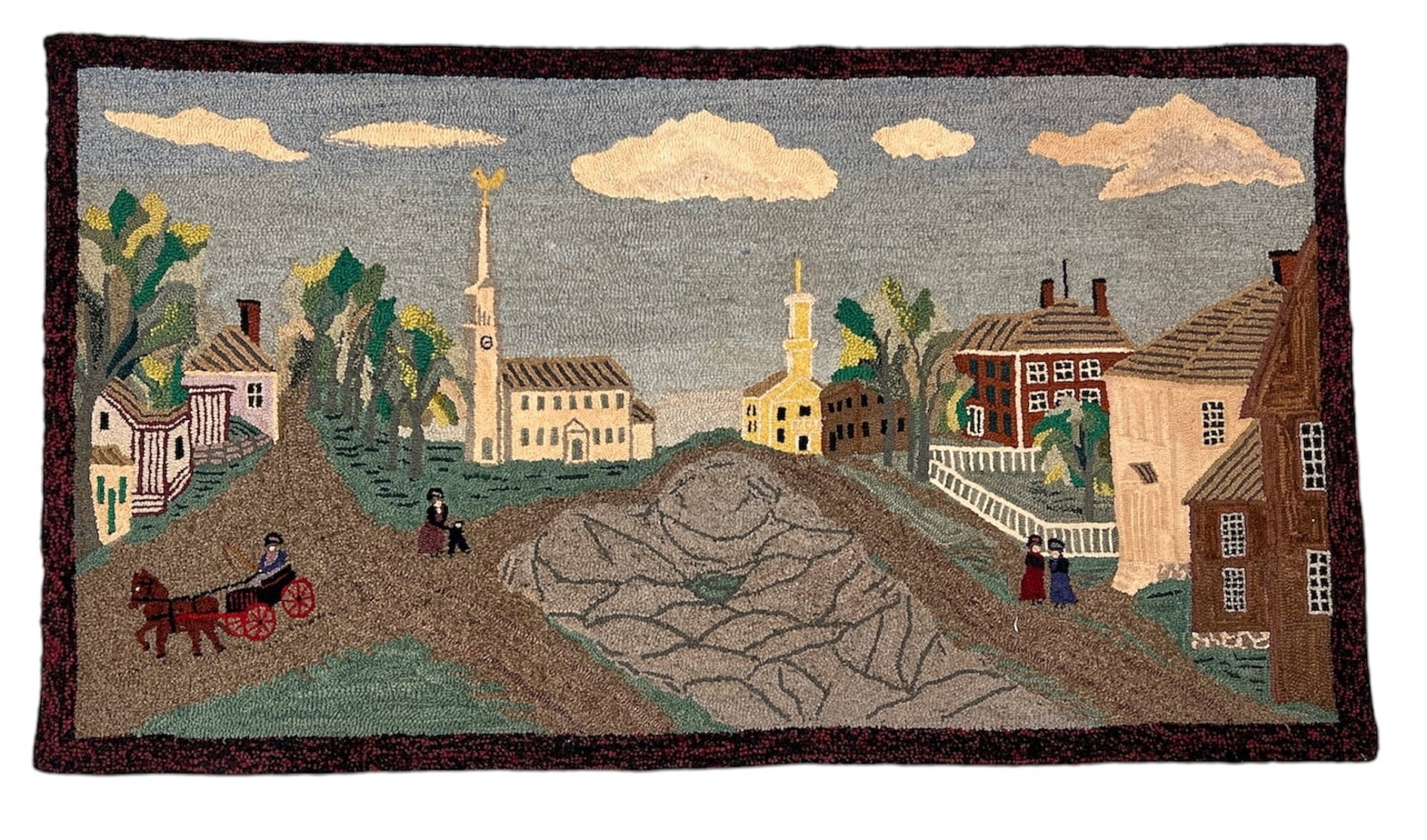 LARGE HOOKED RUG DEPICTING IPSWICH, MA TOWN CENTER (1 of 10)