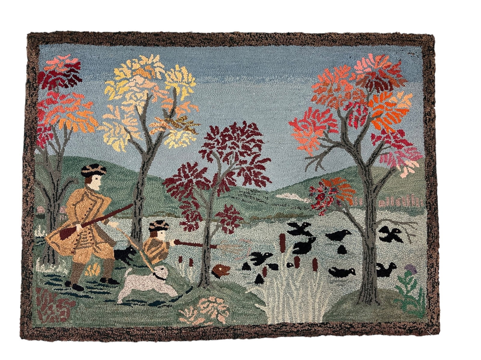 HOOKED RUG DEPICTING a HUNTING SCENE (1 of 12)