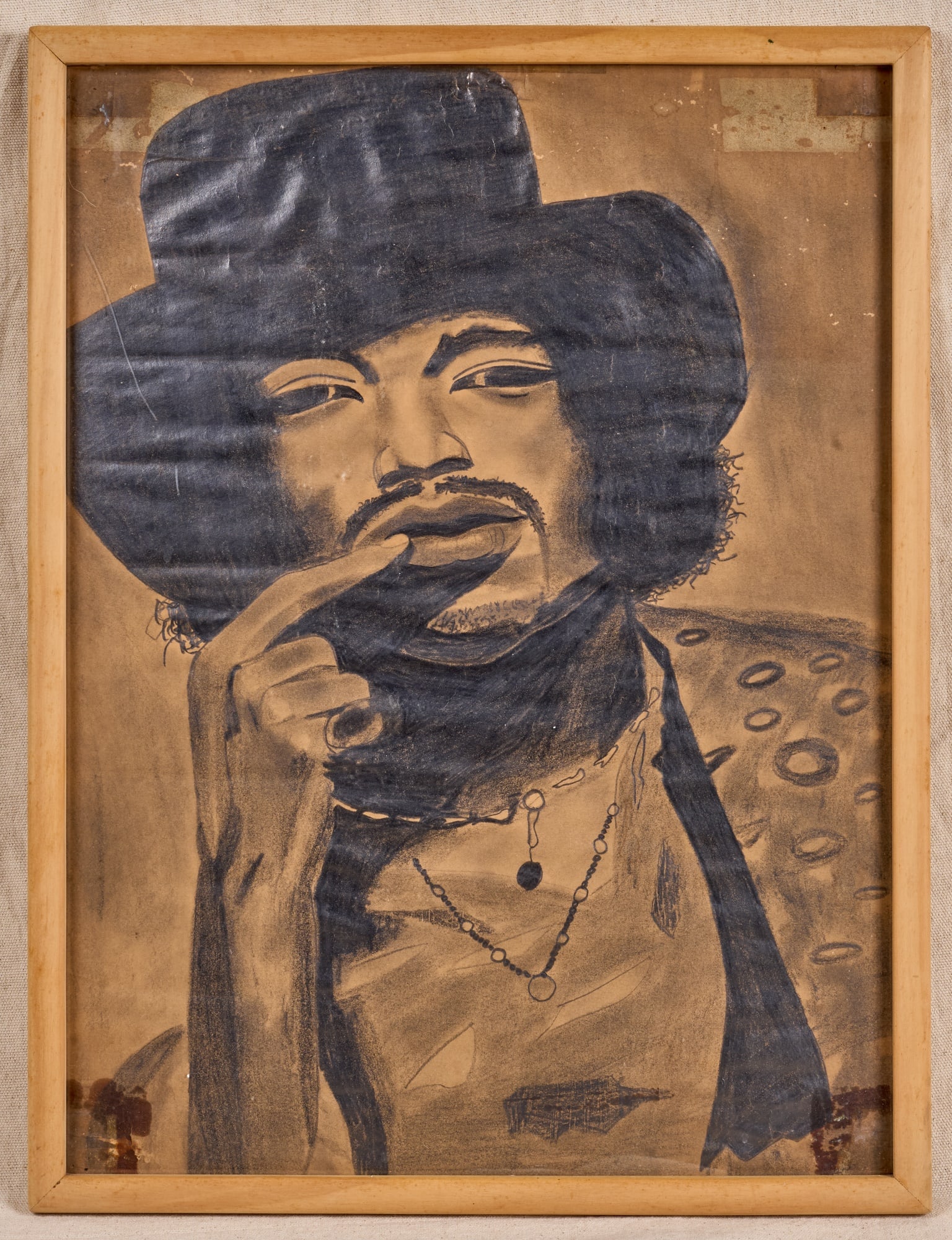1970s GRAPHITE on PAPER PORTRAIT of JIMI HENDRIX (1 of 7)
