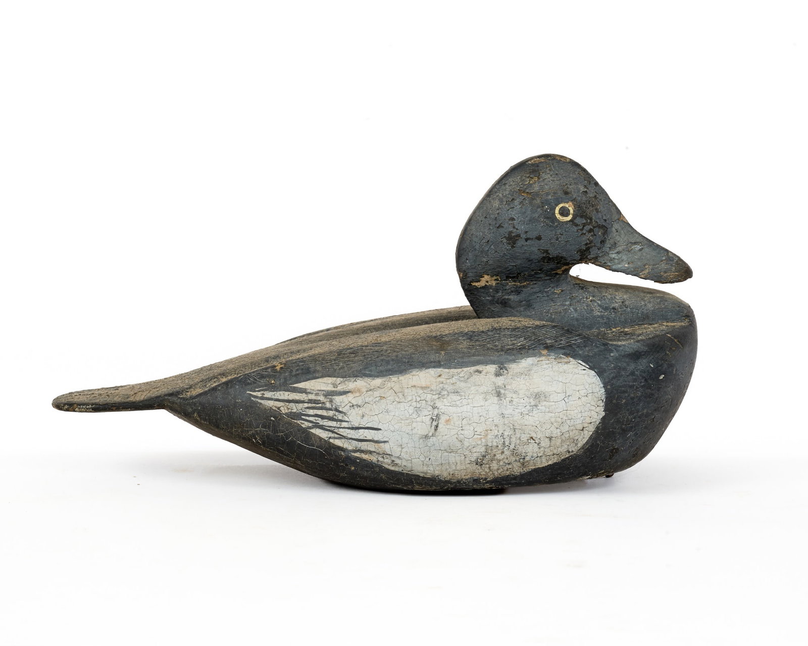 EARLY (20th c) CARVED & PAINTED SCAUP DECOY (1 of 7)