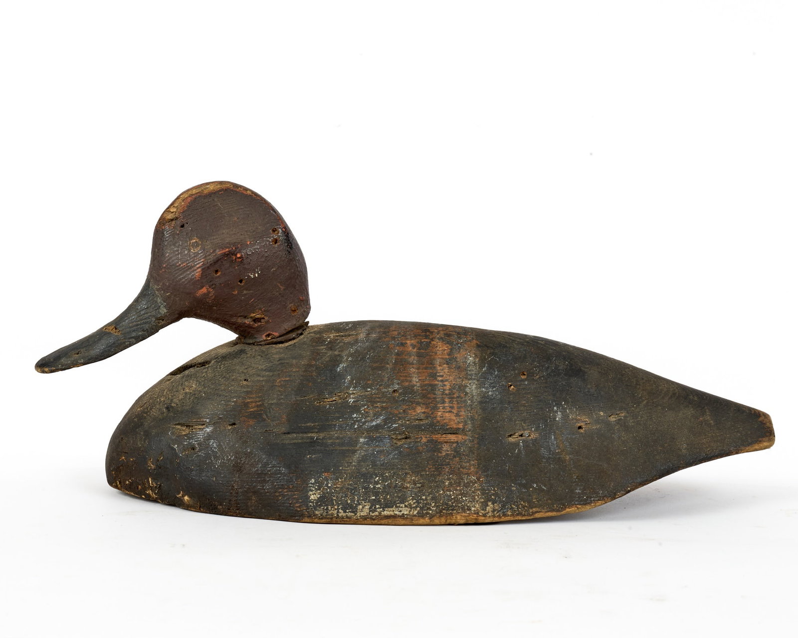 EARLY (20th c) CARVED & PAINTED REDHEAD DUCK DECOY (1 of 8)