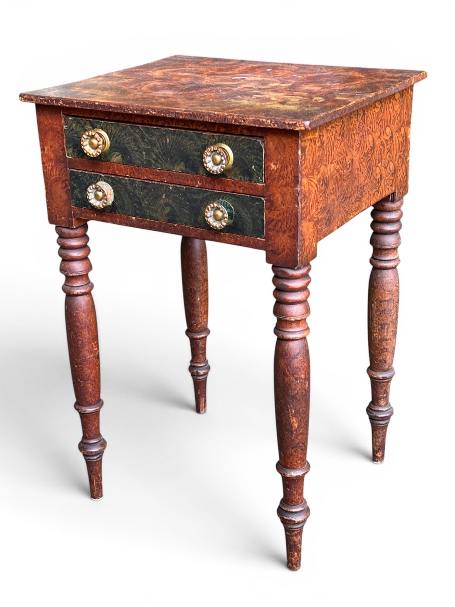 (19th c) GRAIN PAINTED SHERATON (2) DRAWER STAND (1 of 10)