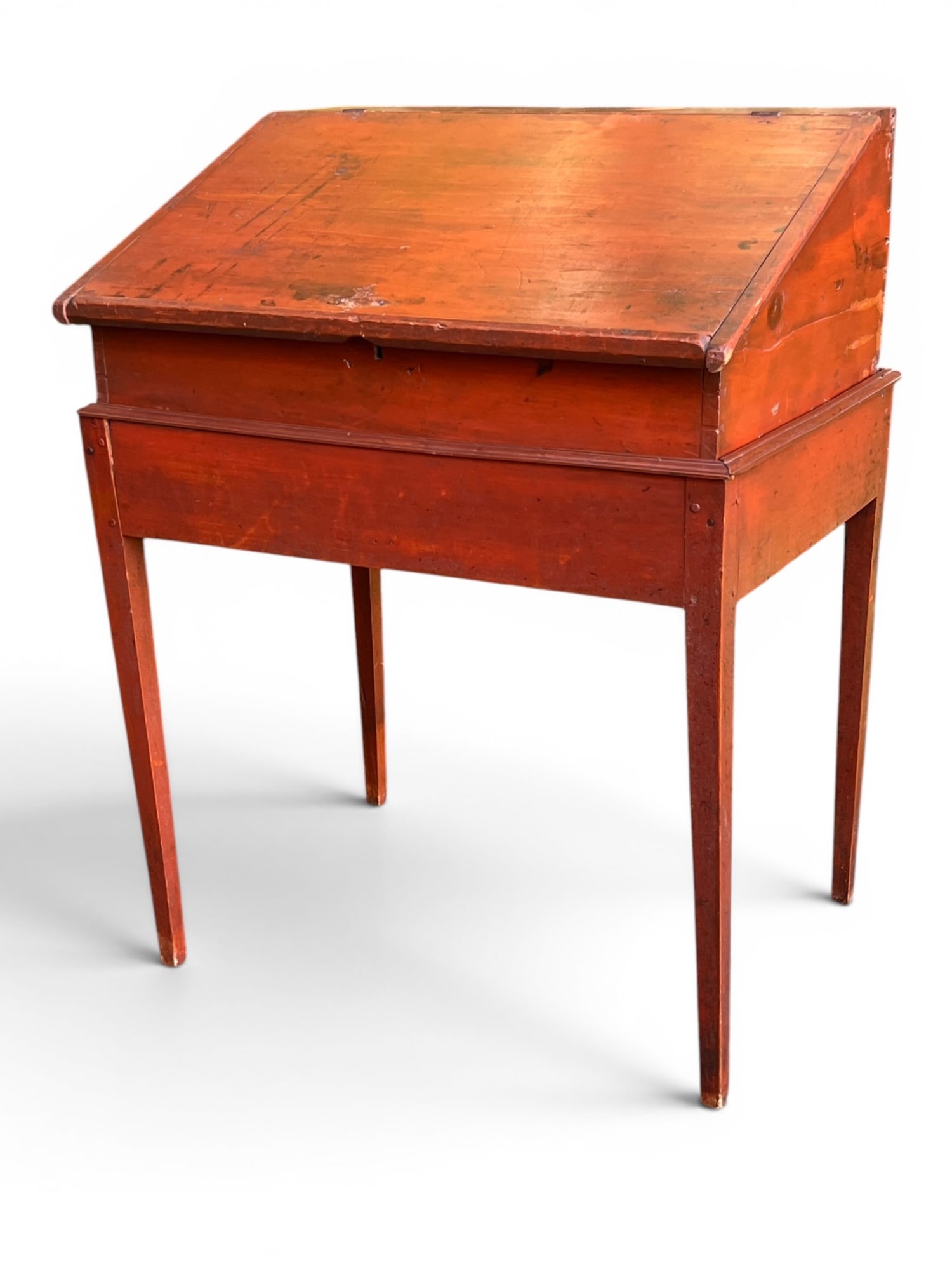 (19th c) NEW ENGLAND PINE SCHOOLMASTER's DESK (1 of 15)