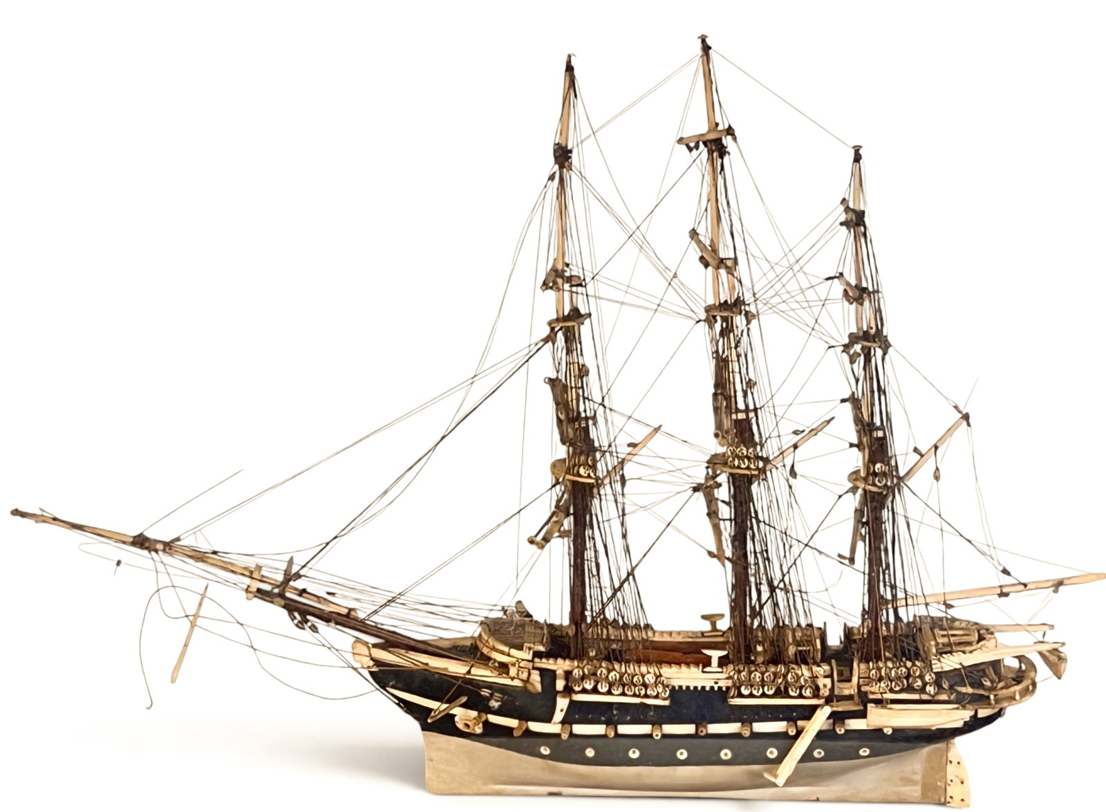 (19th c) FRENCH PRISONER OF WAR BONE SHIP MODEL (1 of 16)