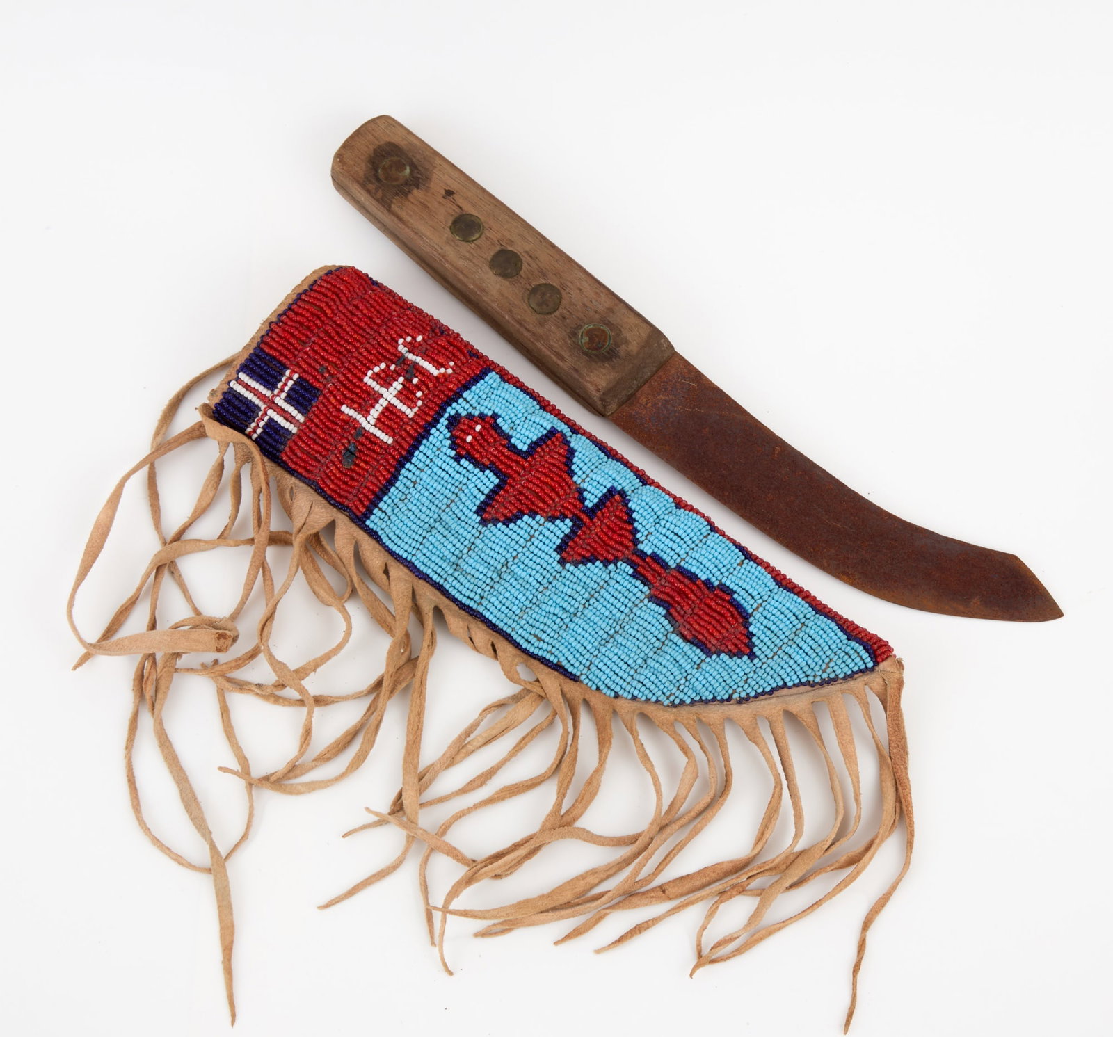 NATIVE AMERICAN KNIFE with SIGNED BEADWORK SHEATH (1 of 13)