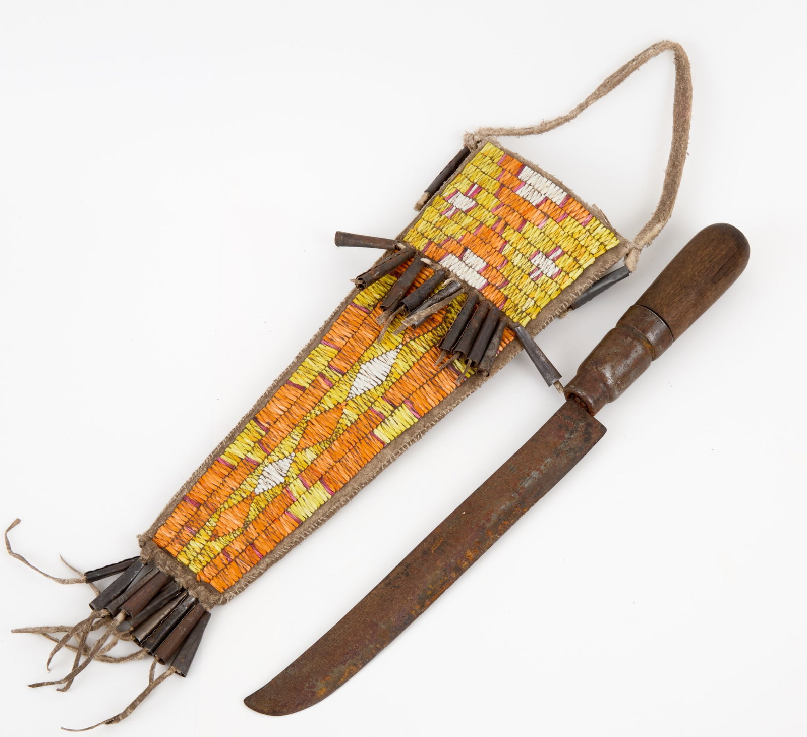 NATIVE AMERICAN KNIFE with QUILLWORK SHEATH (1 of 12)