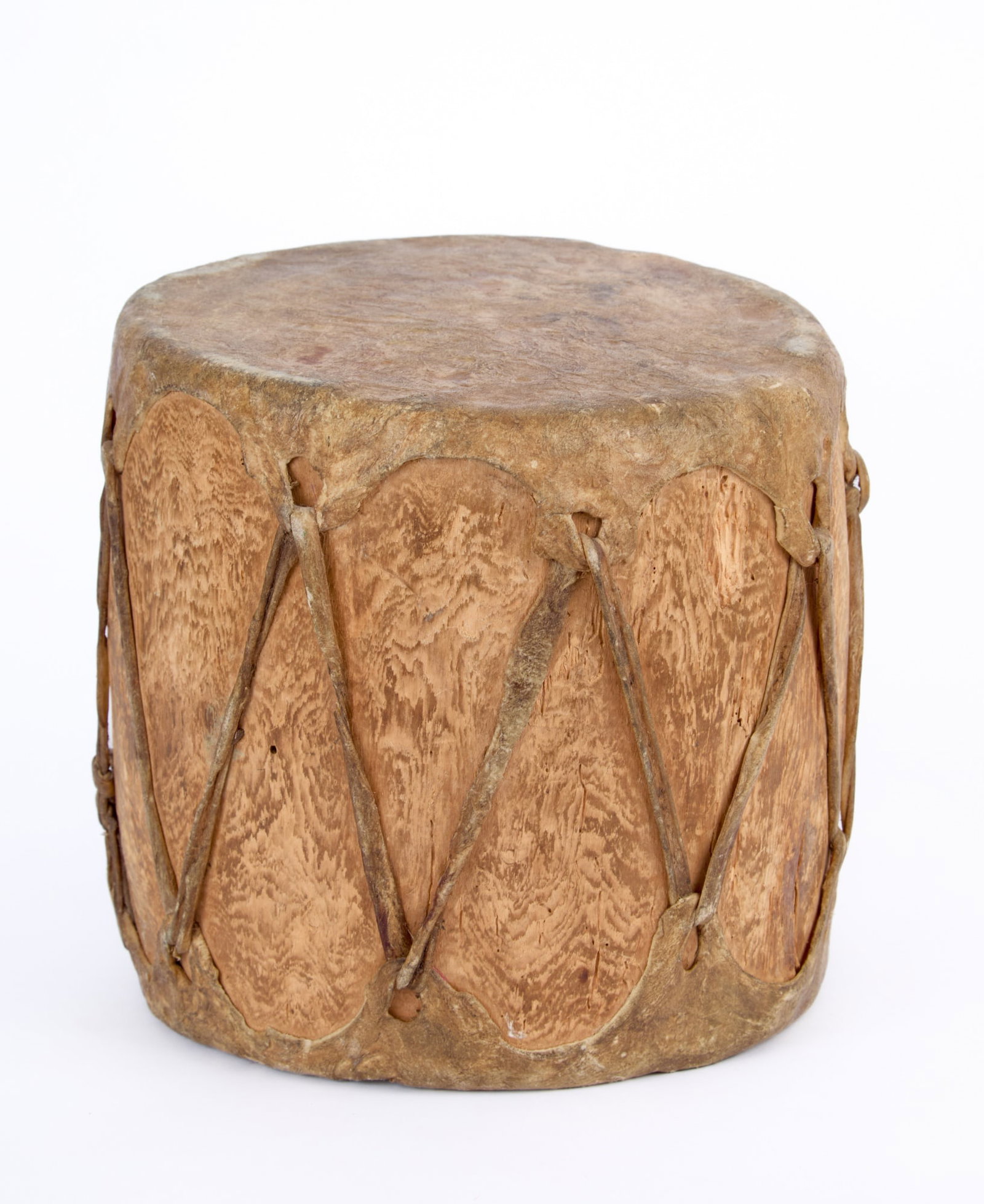 NATIVE AMERICAN LOG & RAWHIDE DRUM - 2