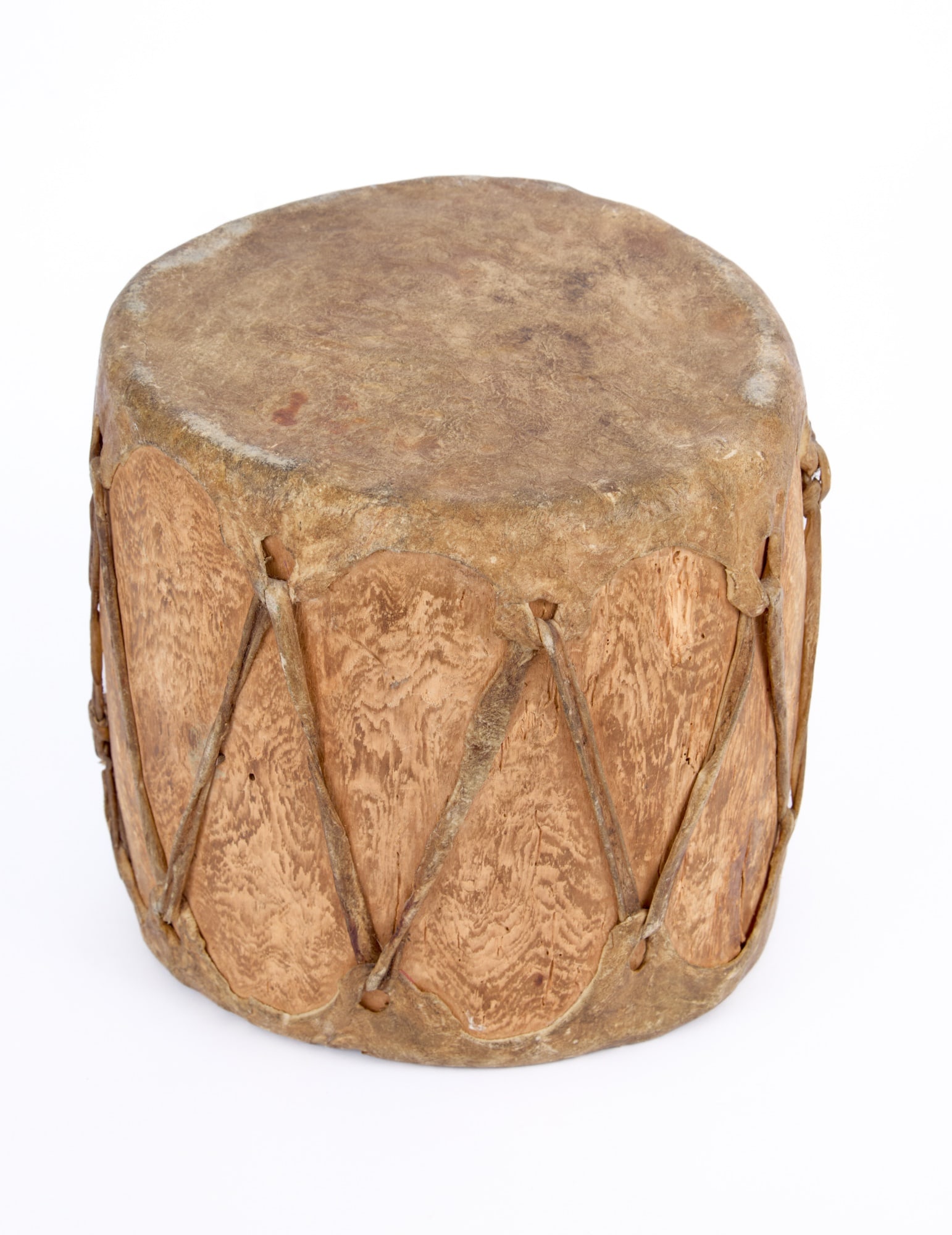 NATIVE AMERICAN LOG & RAWHIDE DRUM - 3
