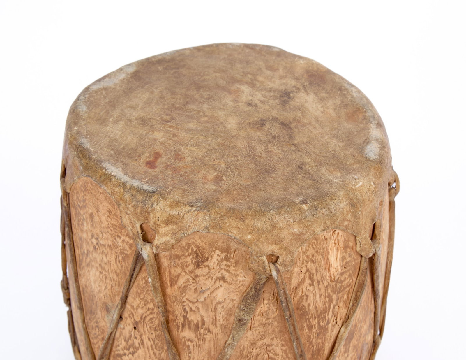 NATIVE AMERICAN LOG & RAWHIDE DRUM - 4
