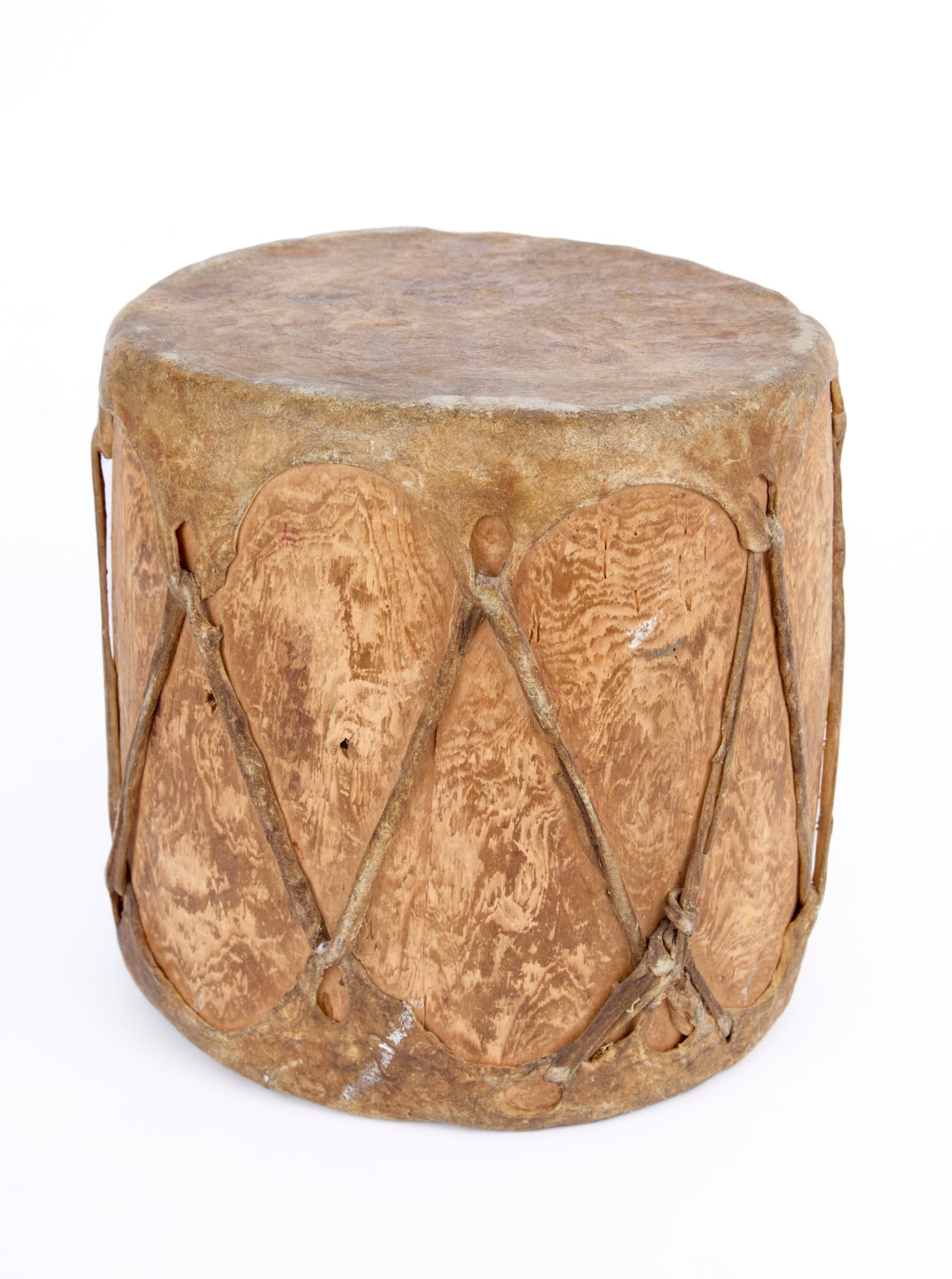 NATIVE AMERICAN LOG & RAWHIDE DRUM - 5