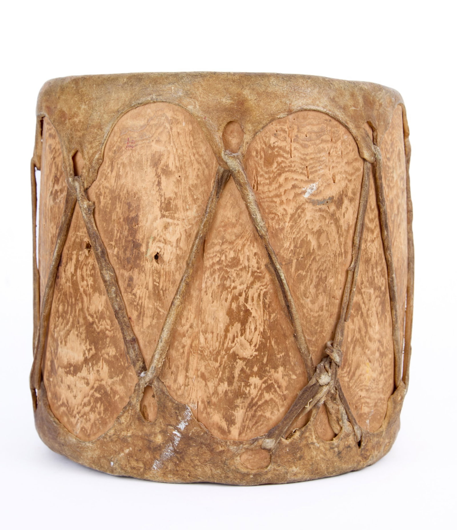 NATIVE AMERICAN LOG & RAWHIDE DRUM - 6